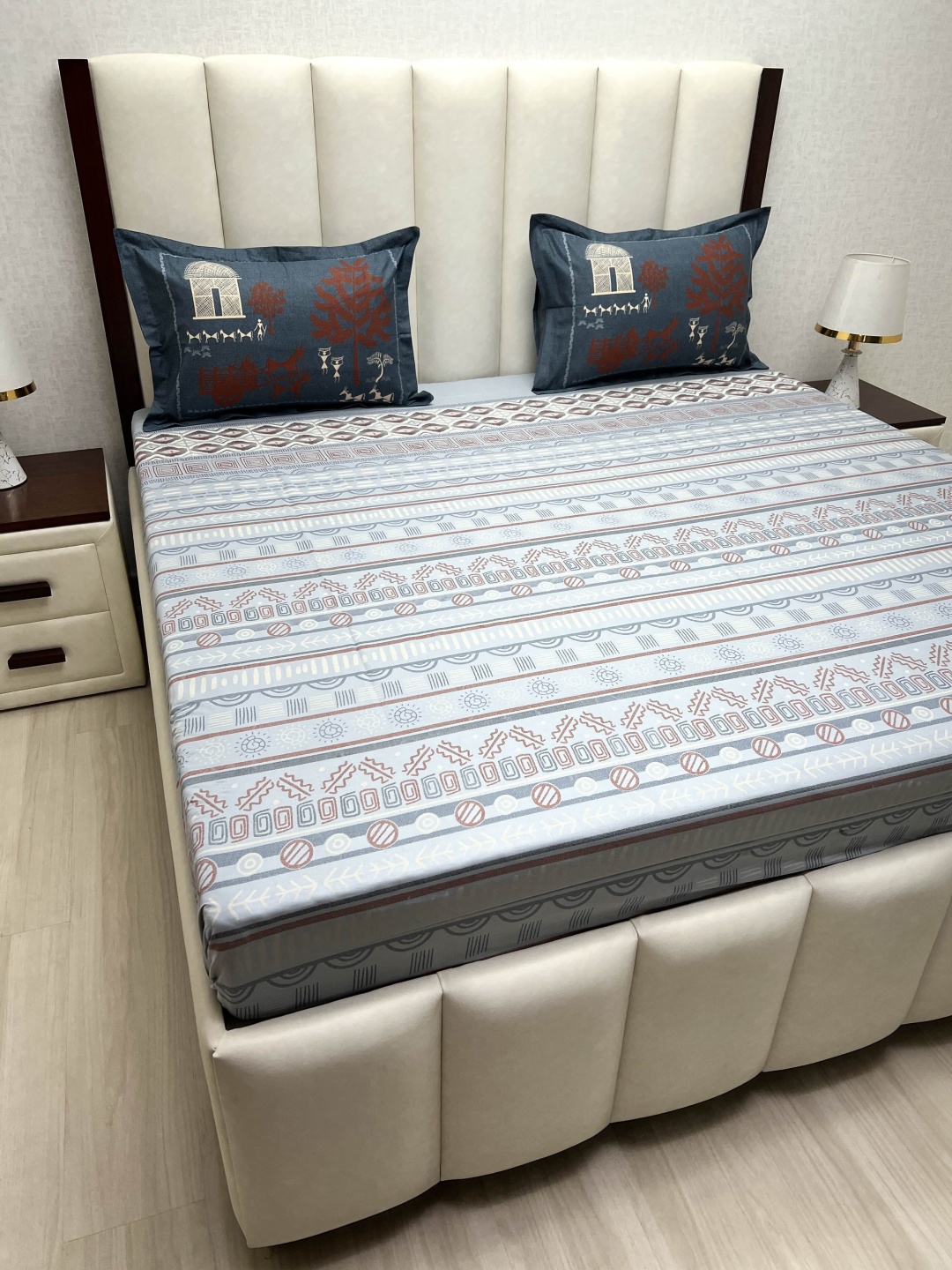 

Pure Decor Cotton King Size Double Bed Bedsheet With 2 Pillow Covers 2.74m X 2.74m, Blue