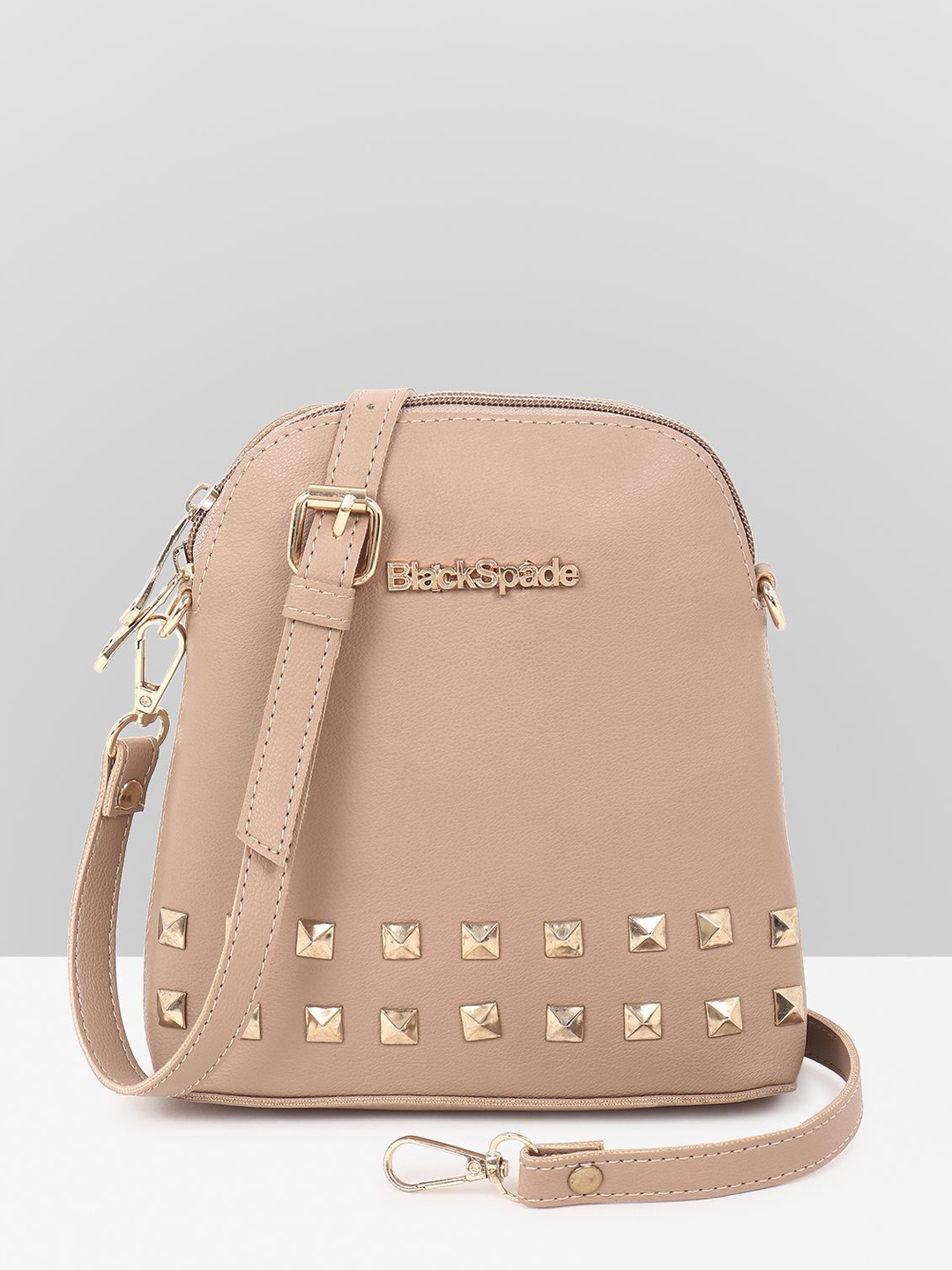 

Black Spade Women Structured Leather Sling Bag, Beige