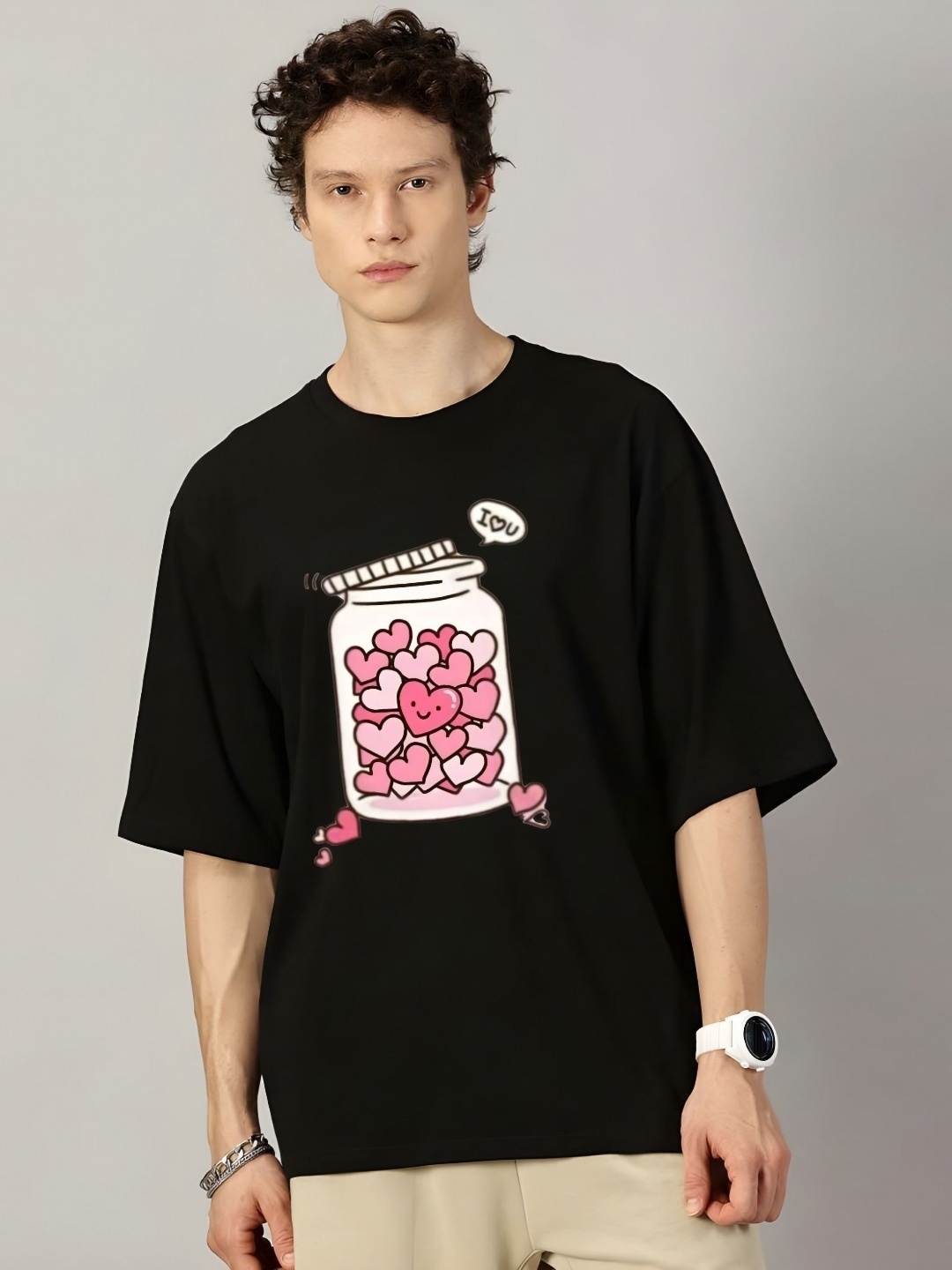 

Krimmple Men Drop-Shoulder Sleeves Pure Cotton T-shirt, Black