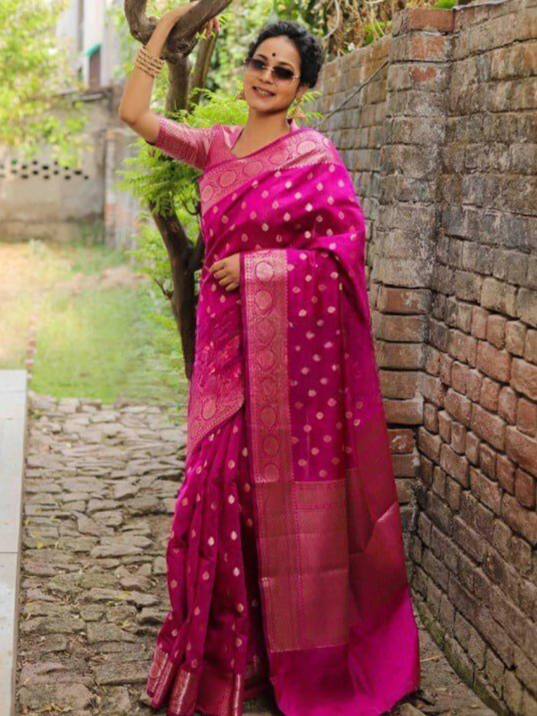 

bansari textiles Woven Design Pure Silk Tussar Saree, Pink