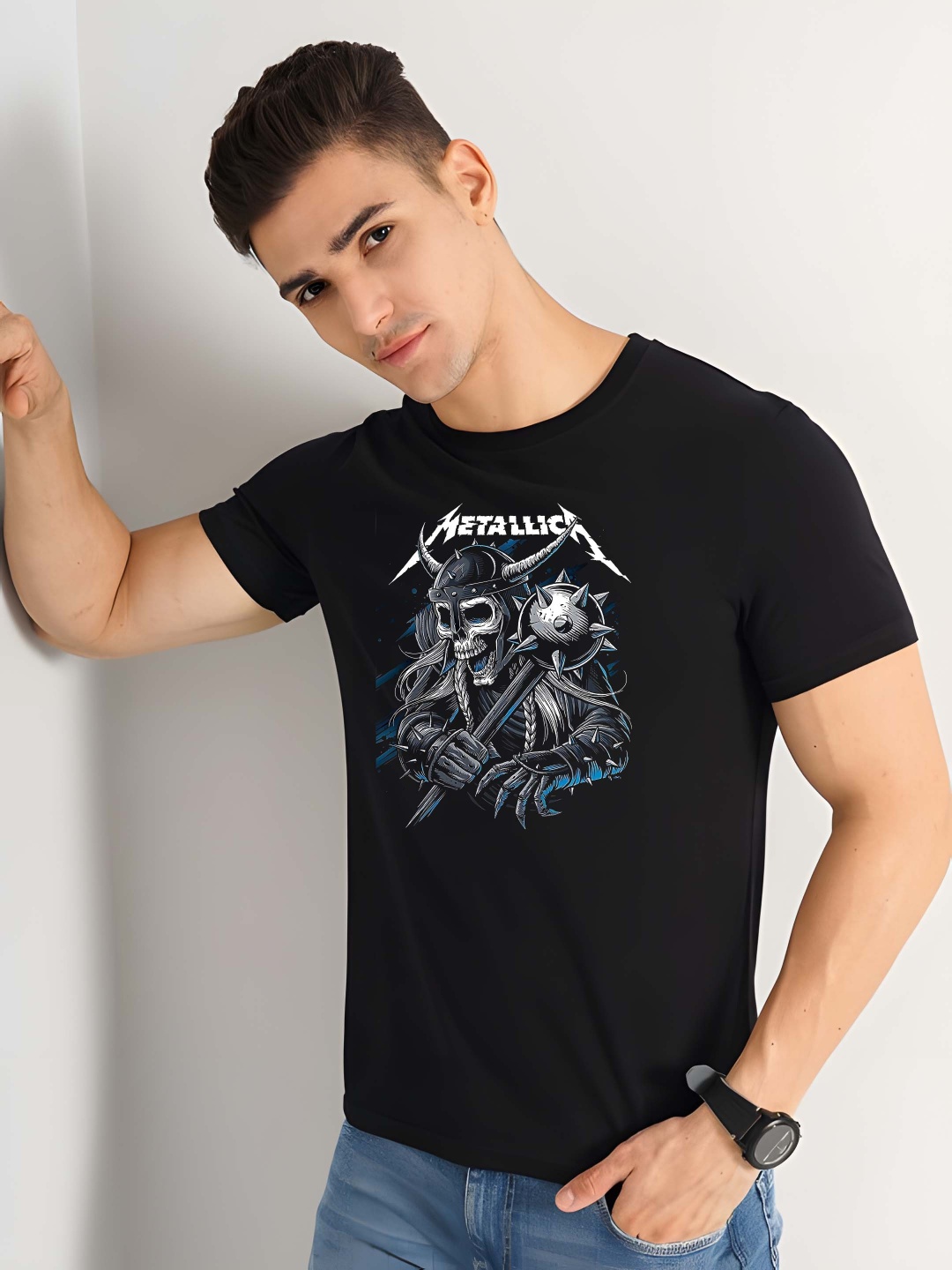 

Krimmple Men Graphic Printed Round Neck Cotton T-shirt, Black
