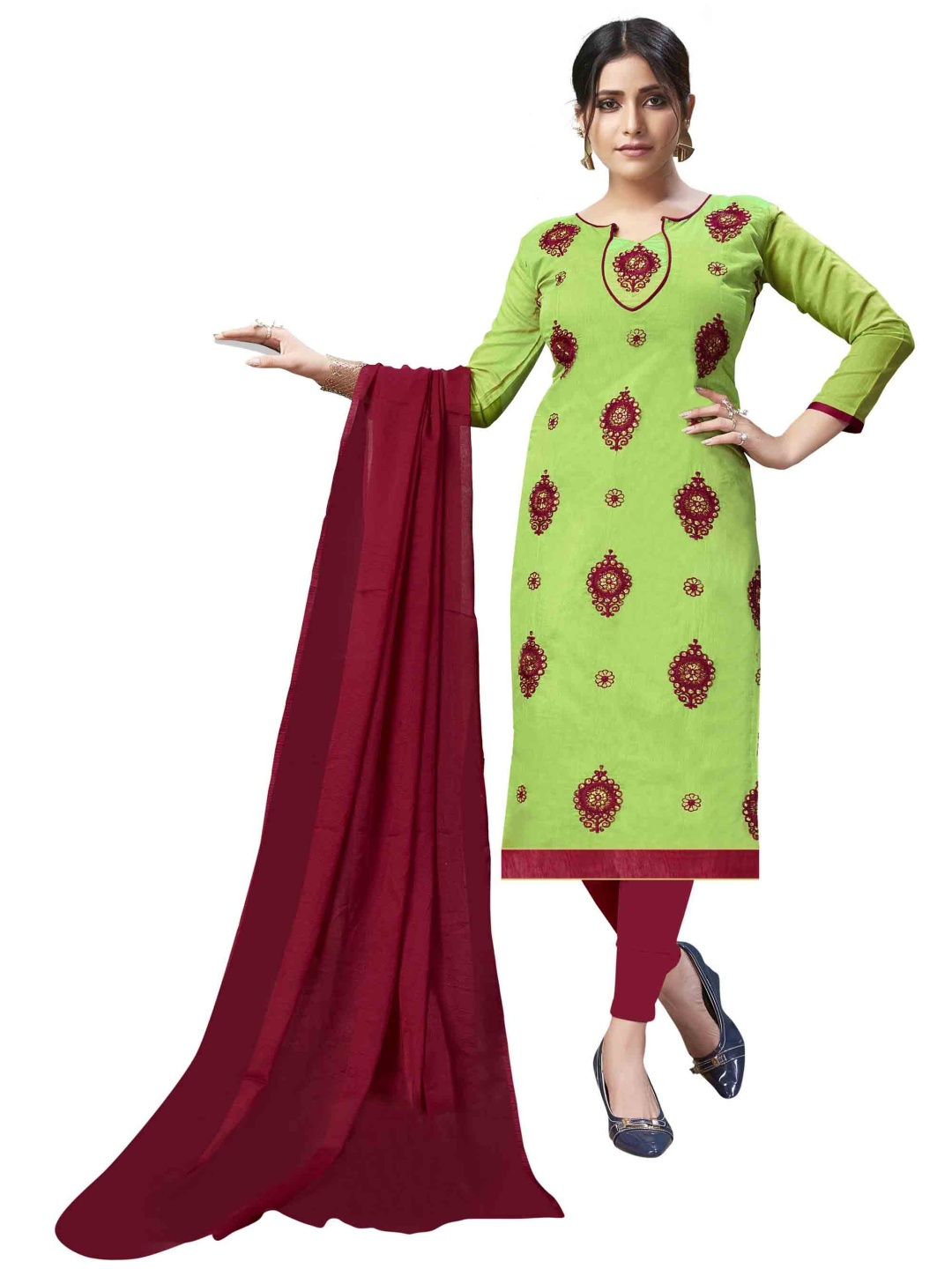 

HERE&NOW Ethnic Motifs Embroidered Unstitched Dress Material, Green