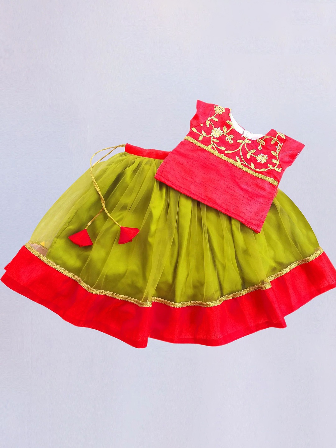 

STANWELLS KIDS Girls Embroidered Ready to Wear Lehenga &, Green