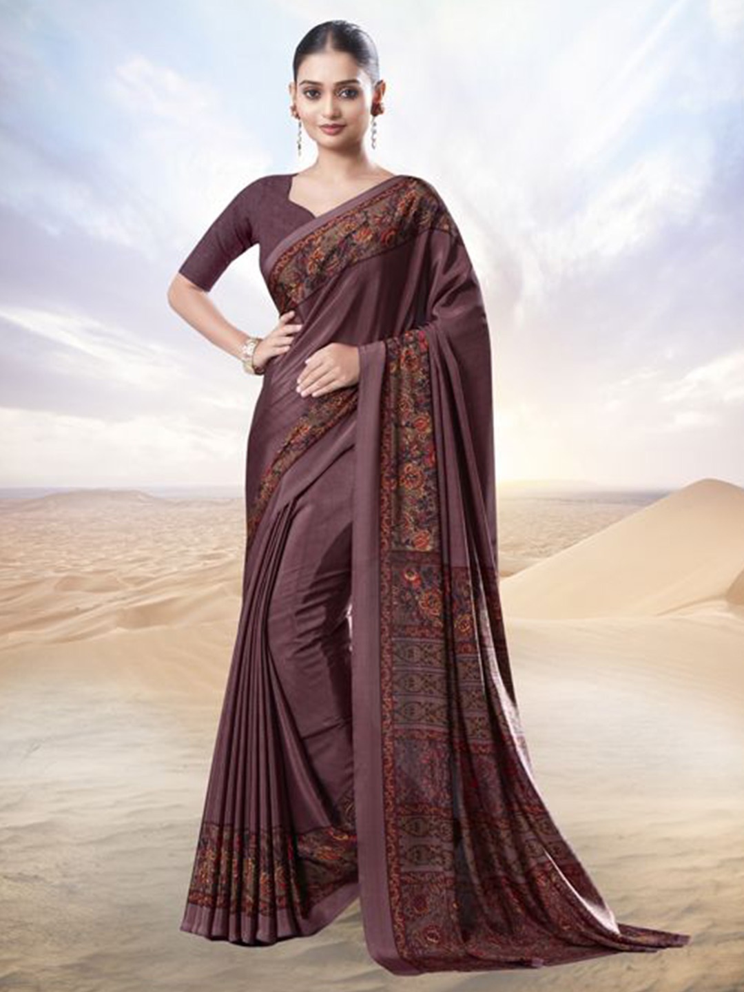 

Jaanvi Printed Pure Crepe Saree, Pink
