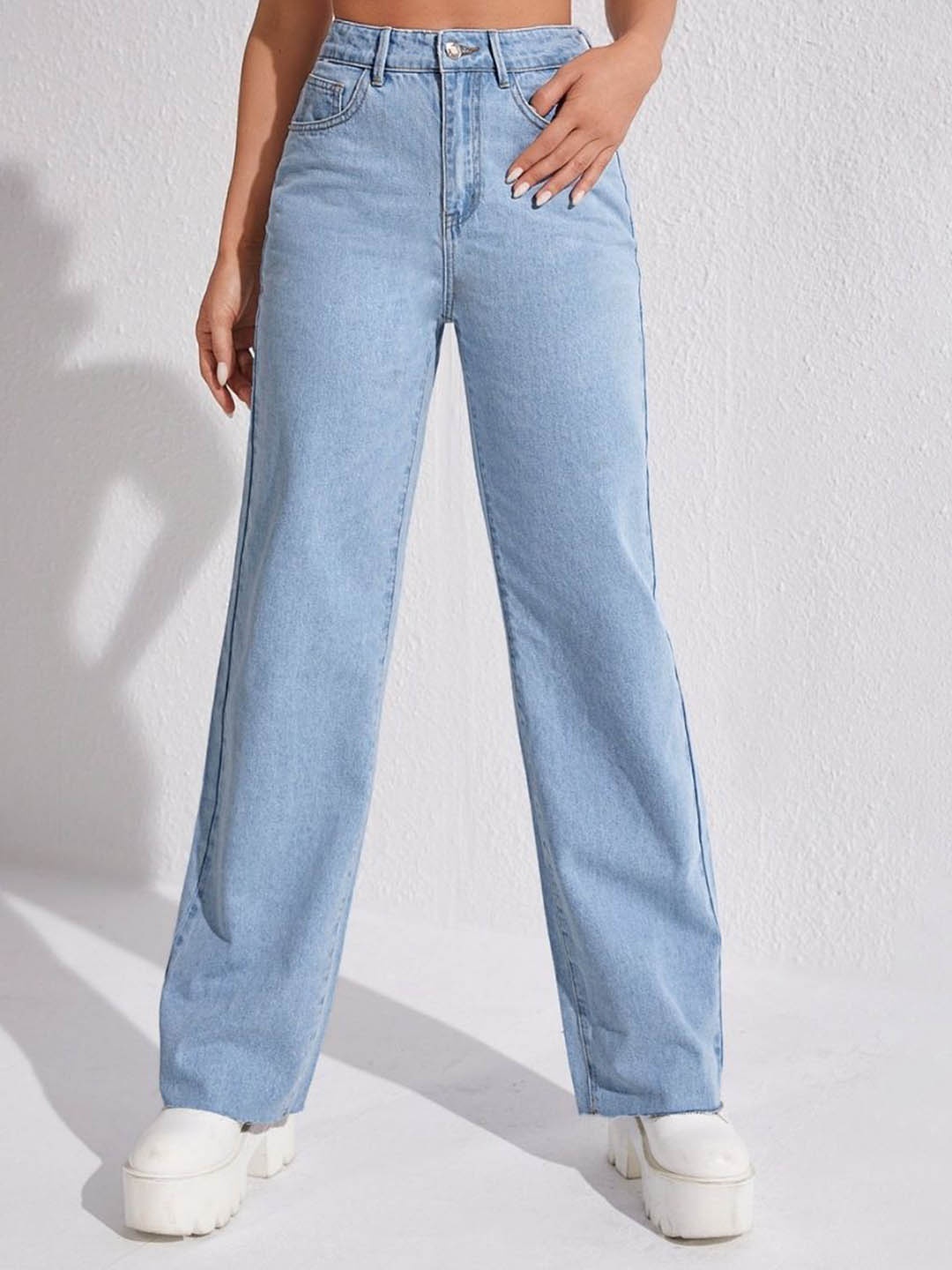 

NUCOUTHS Women Comfort Wide Leg Stretchable Jeans, Blue