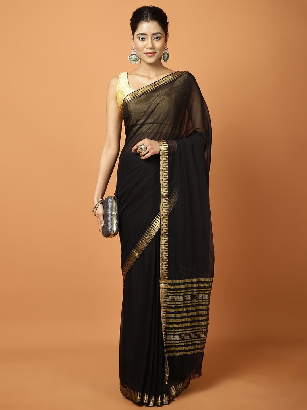 

Meena Bazaar Woven Design Saree, Black
