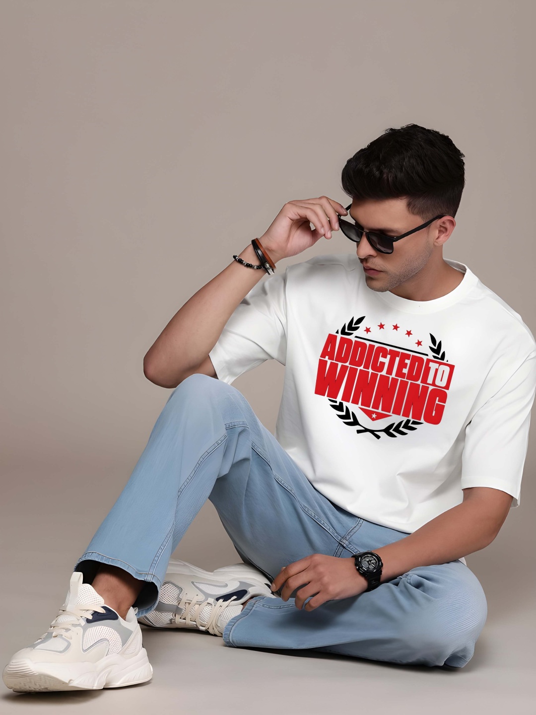 

BOWLIFESTYLE Men Drop-Shoulder Sleeves Pure Cotton T-shirt, White