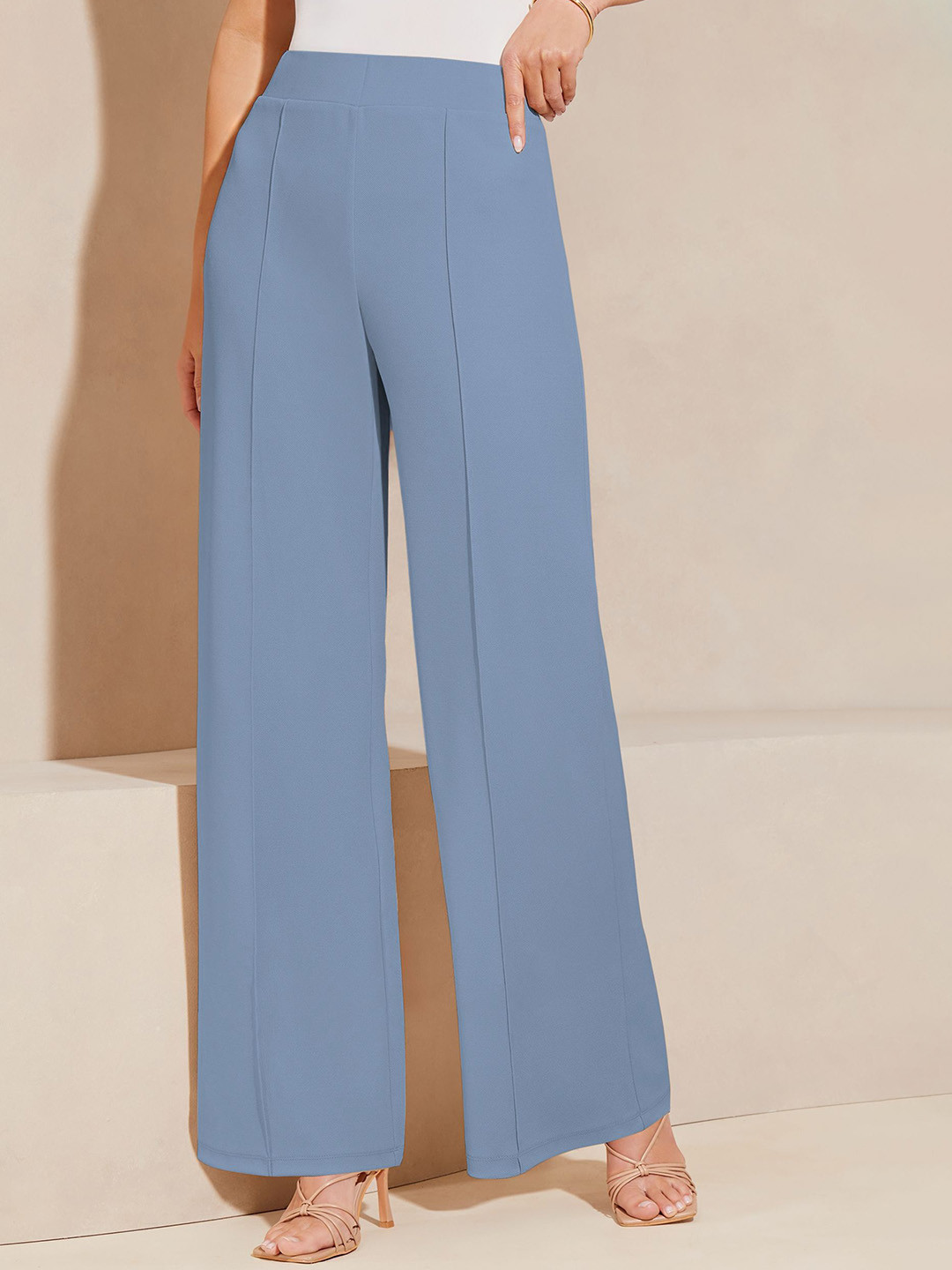 

Jinax Women Relaxed Regular Fit Mid-Rise Wide Leg Trousers, Blue