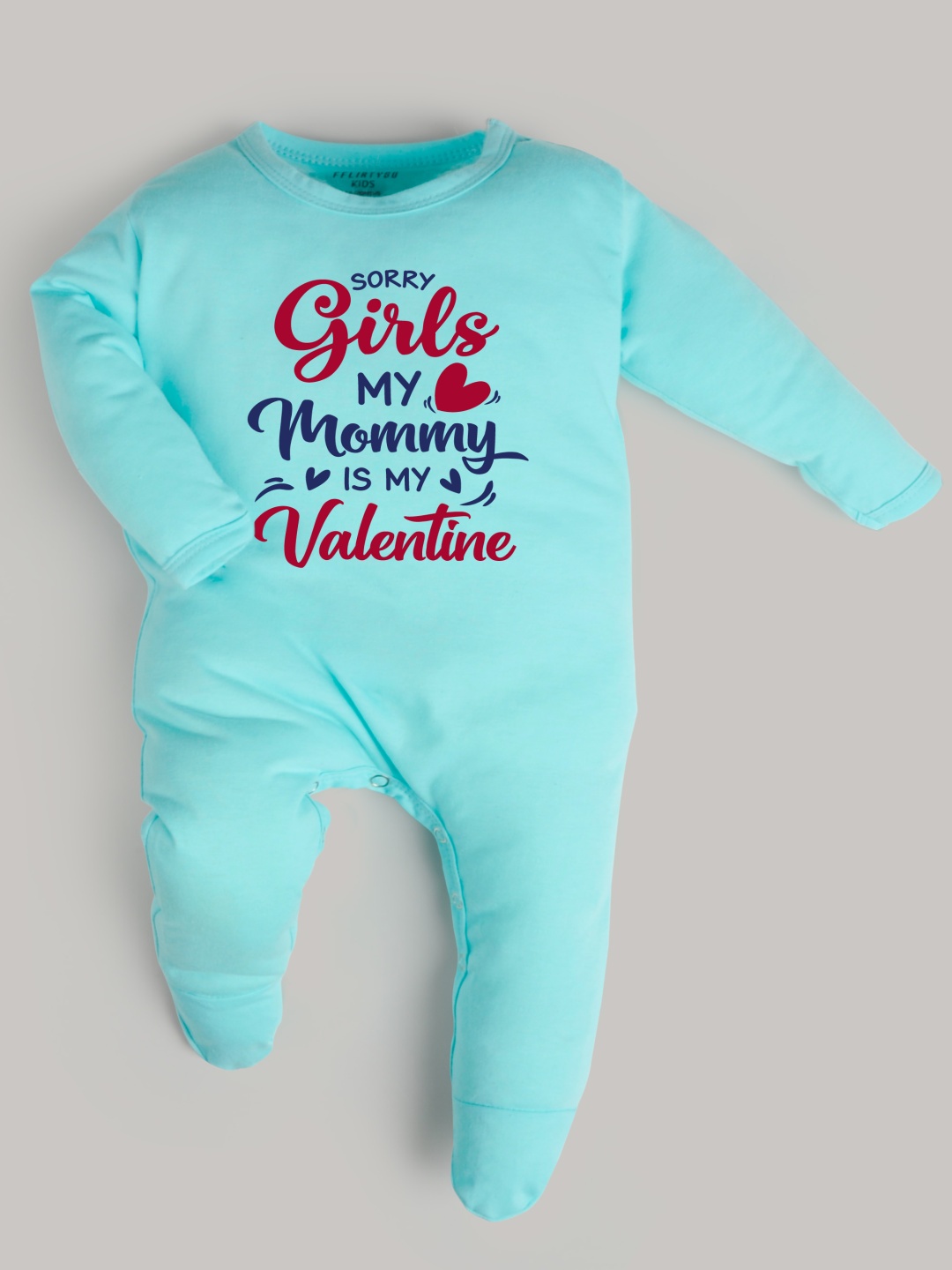 

FFLIRTYGO Infants Valentine day Printed Cotton Sleepsuit, Turquoise blue