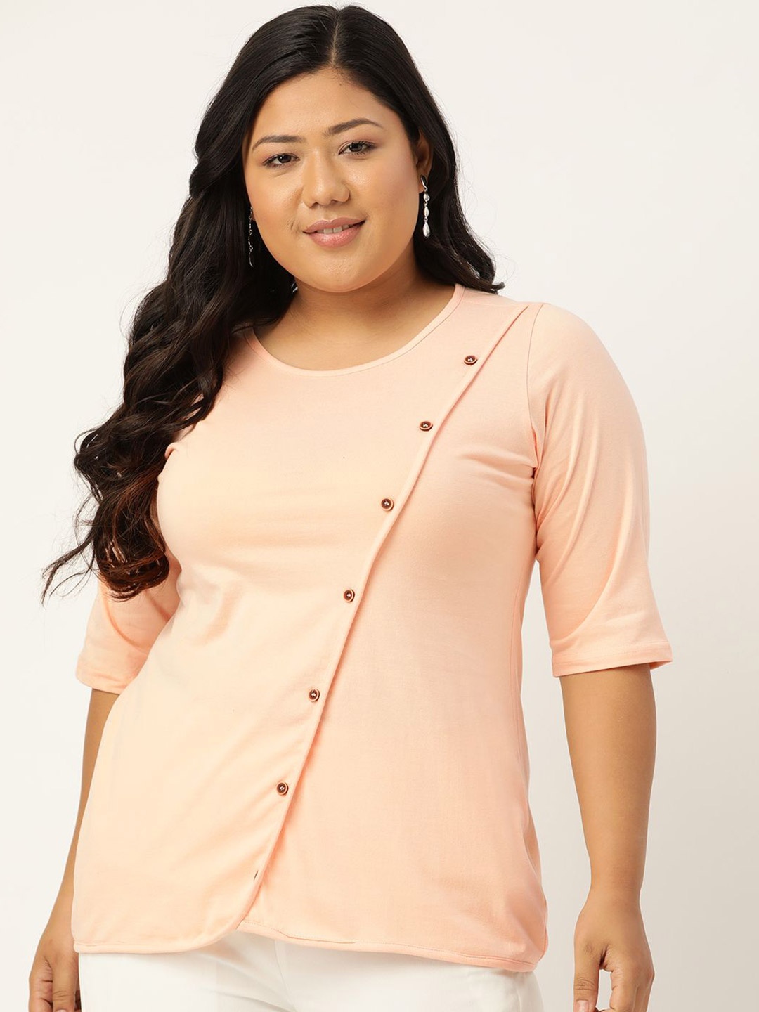 

theRebelinme Plus Size Round Neck Cotton Top, Peach