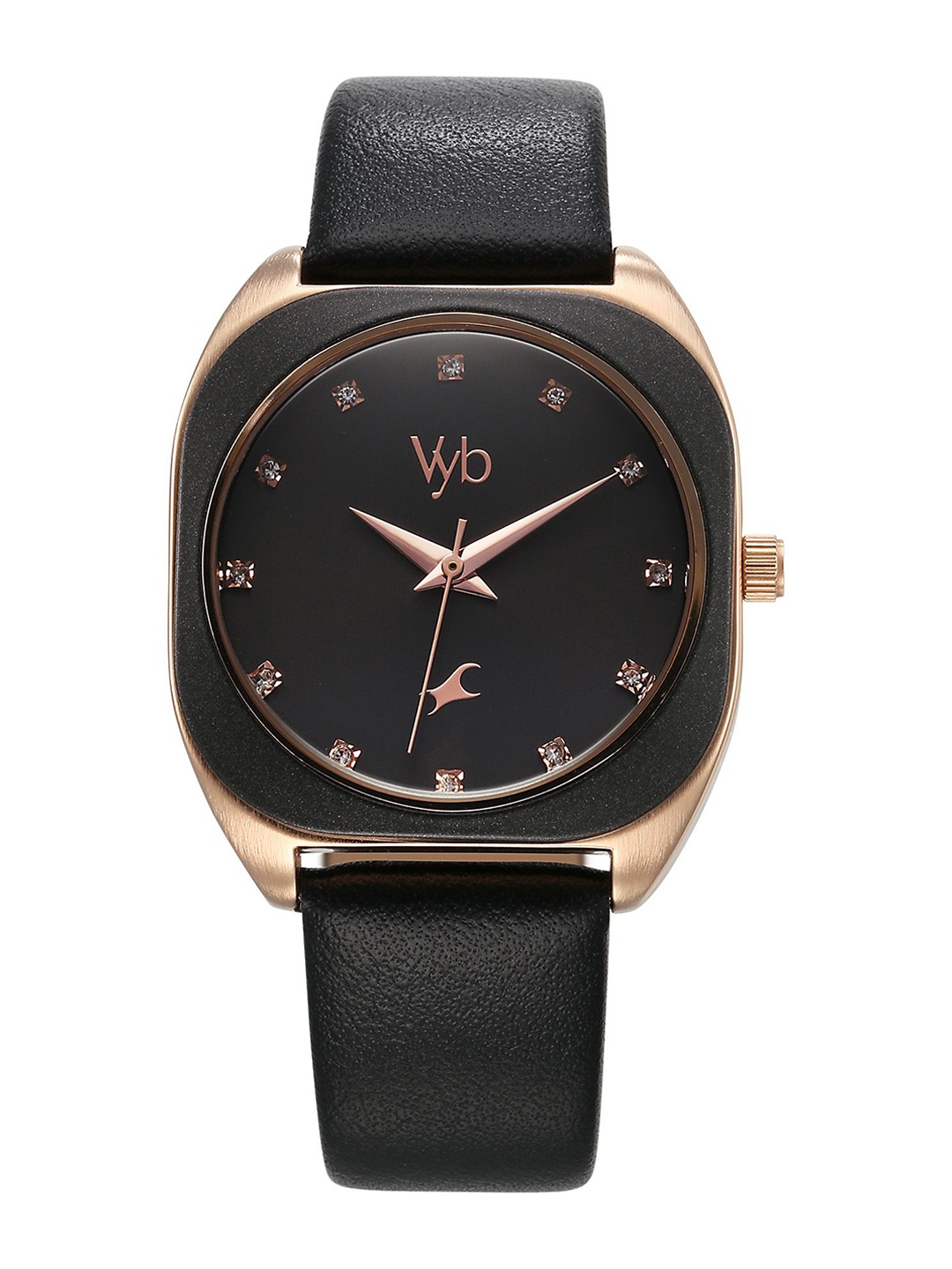 

Fastrack Women Embellished Dial & Leather Straps Analogue Watch FV60057WL02, Black