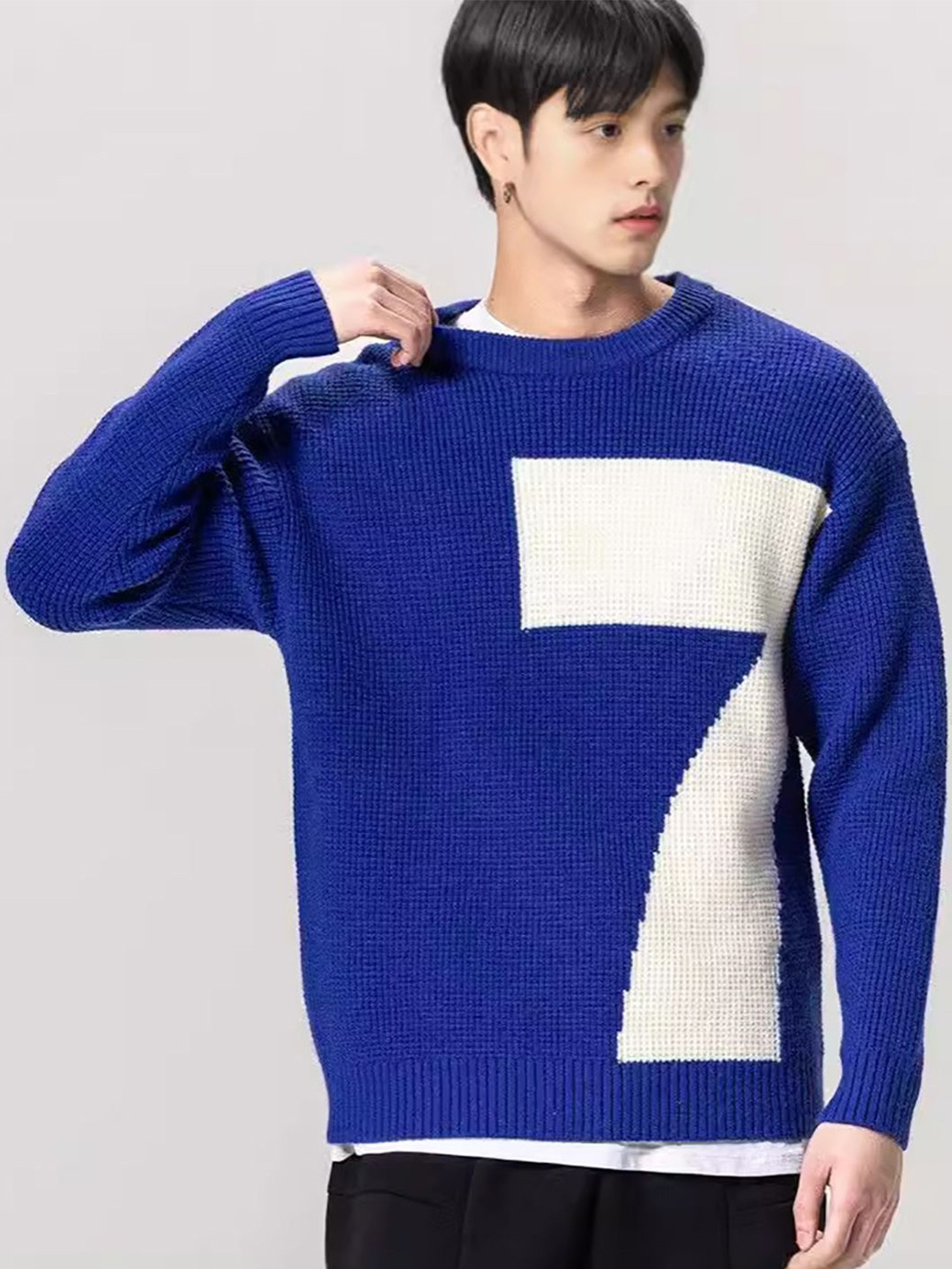 

StyleCast x Revolte Men Cable Knit Pullover, Blue