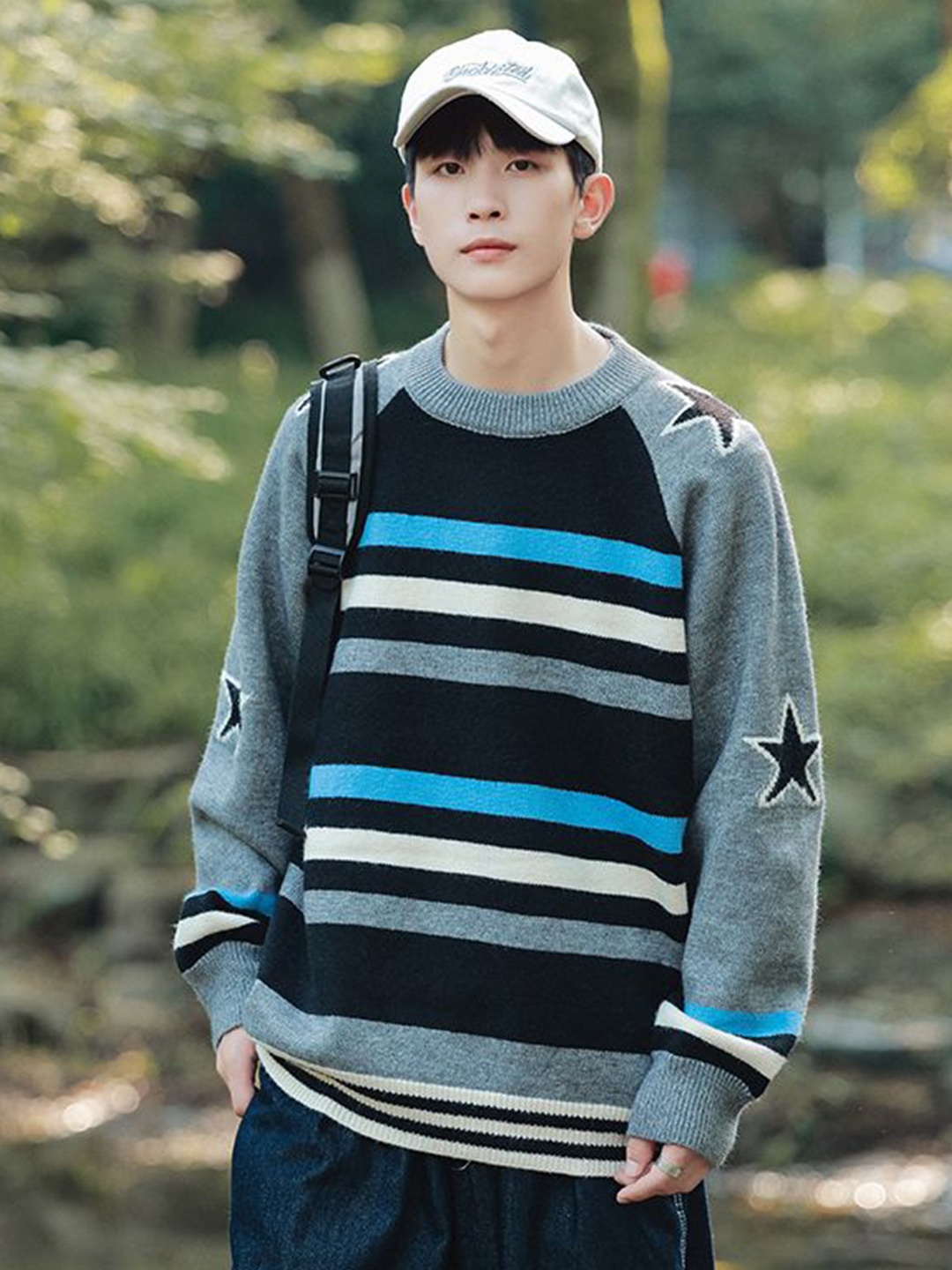 

StyleCast x Revolte Men Striped Colourblocked Longline Pullover, Grey