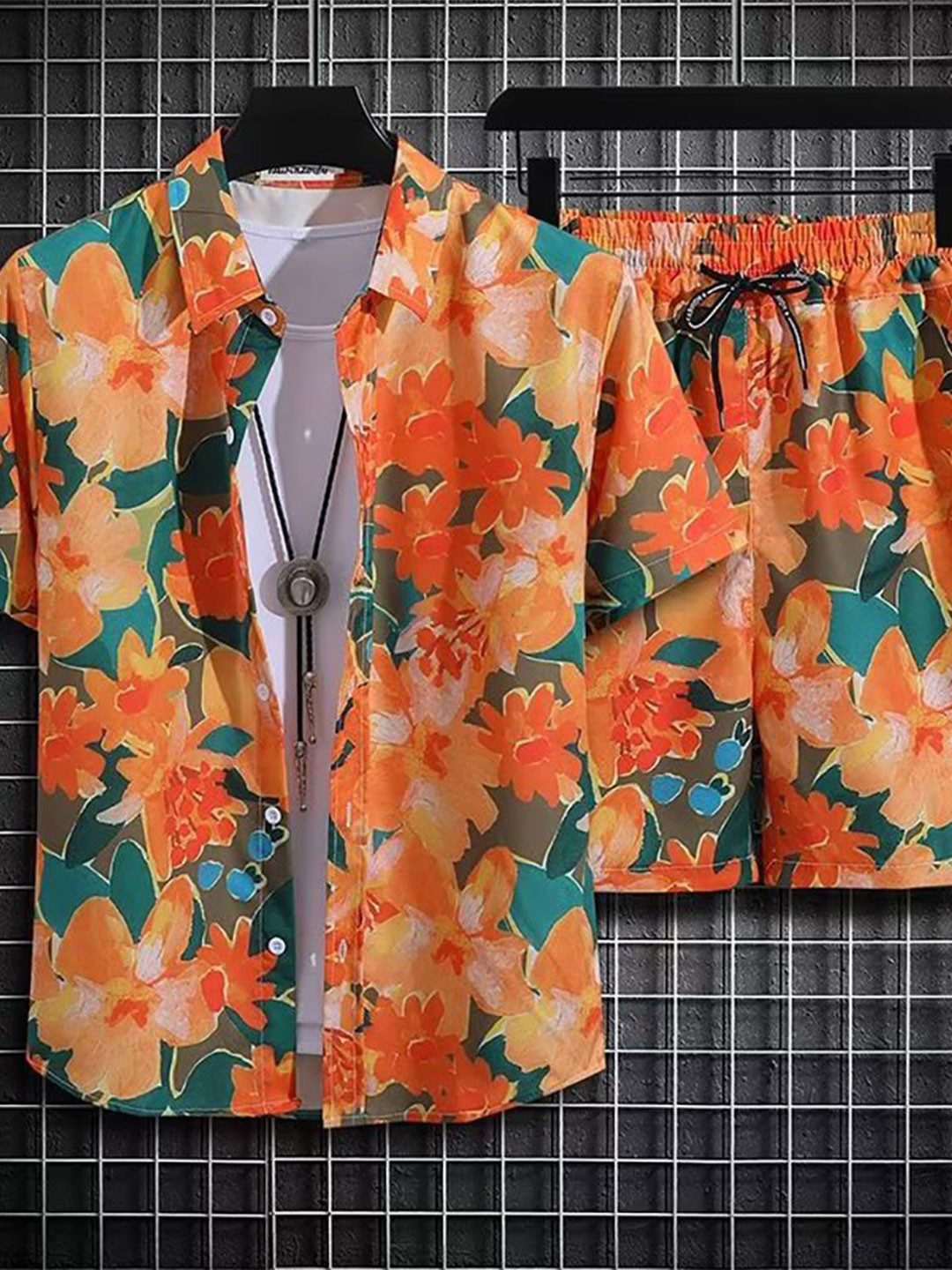 

StyleCast x Revolte Printed Short Sleeves T-Shirt And Shirt With Shorts, Orange
