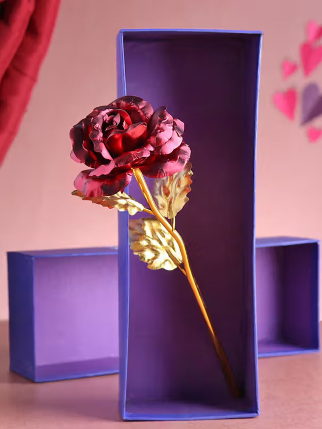 

Floweraura Red Artificial Rose In Box Showpiece, Gold