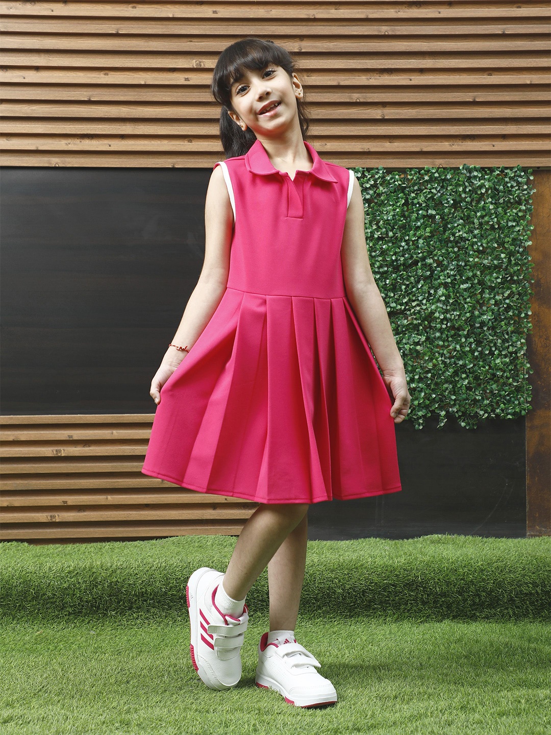 

Athena Girl Shirt Collar Fit & Flare Dress, Fuchsia