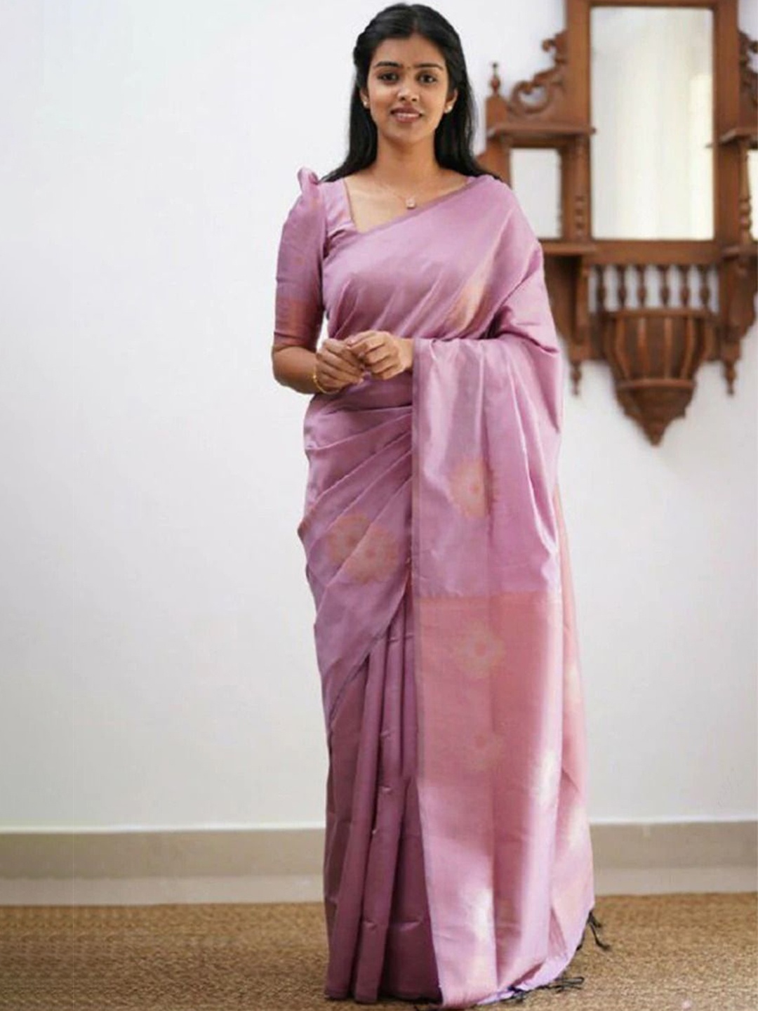 

bansari textiles Woven Design Zari Jamdani Saree, Purple