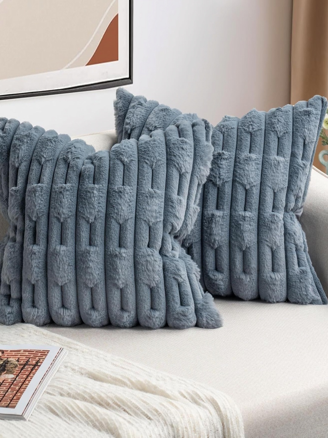 

Vinayaka Fab Grey 2 Pieces Self Design Fur Square Cushion Covers