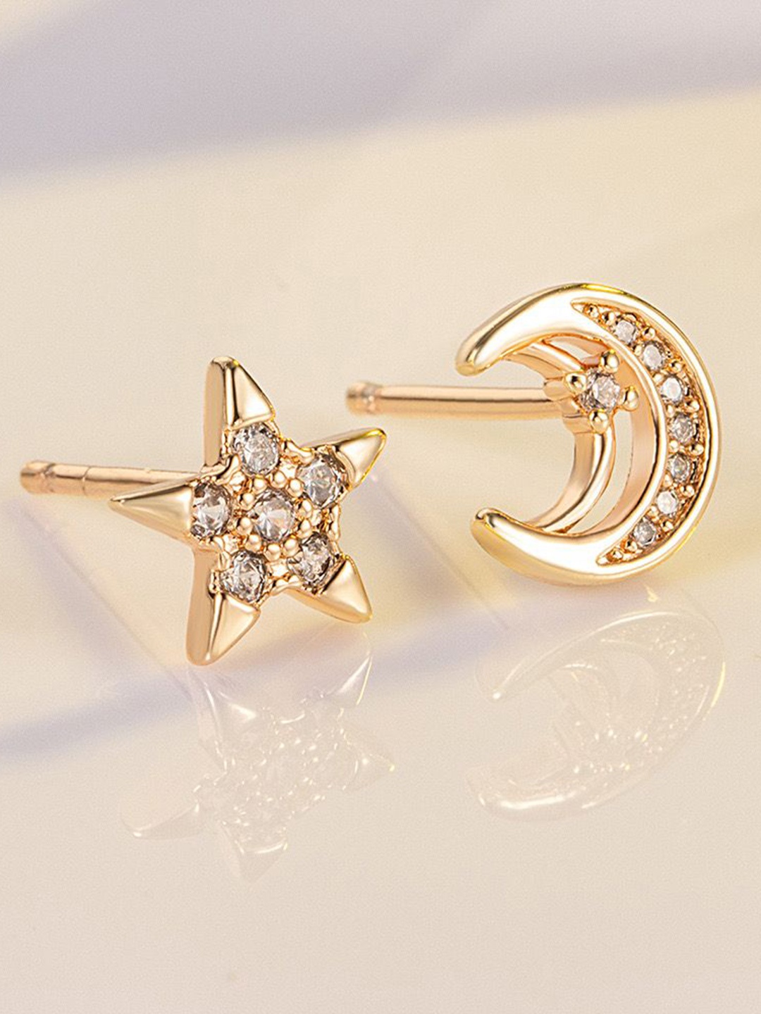 

MYKI Rose Gold-Plated Stainless Steel Cubic Zirconia Studded Star Shaped Studs