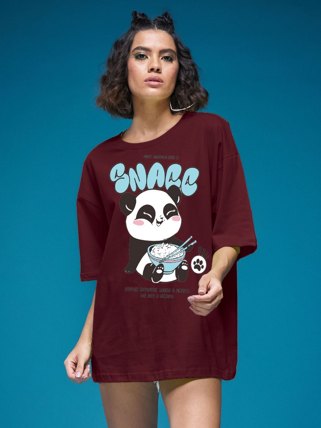 

SMARTEES Women Graphic Printed Round Neck Cotton Oversized T-shirt, Maroon