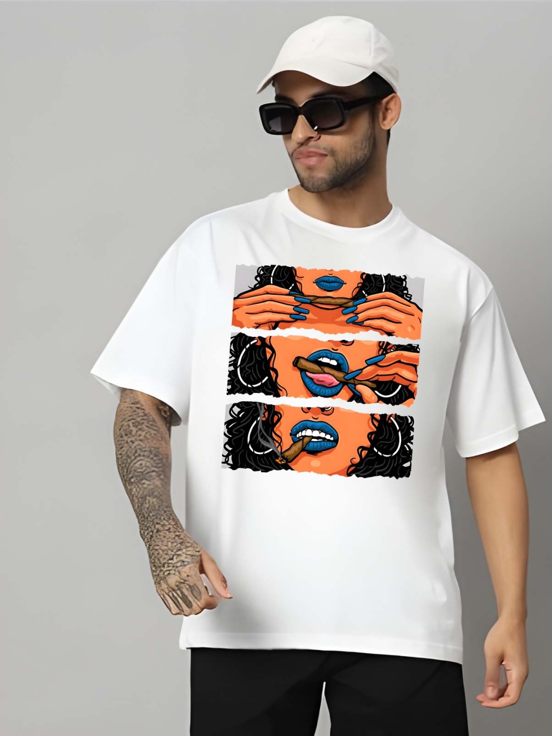 

BOWLIFESTYLE Men Drop-Shoulder Sleeves Pure Cotton T-shirt, White