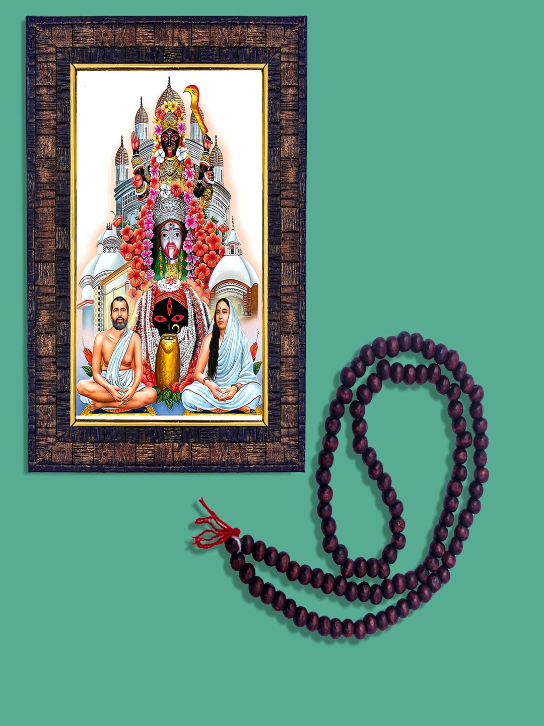 

Hawai Black Maa Tara Wooden Fashion Photo Frame With 108 Beads Red Chandan Mala