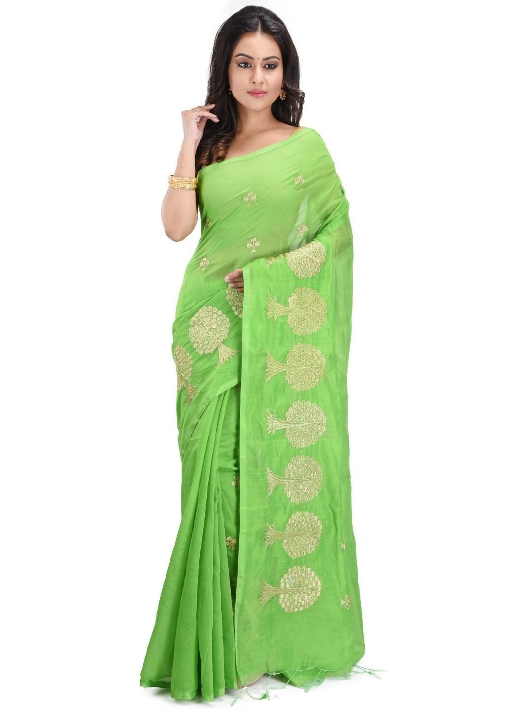 

RAJ SAREE HOUSE Woven Design Pure Cotton Jamdani Saree, Green