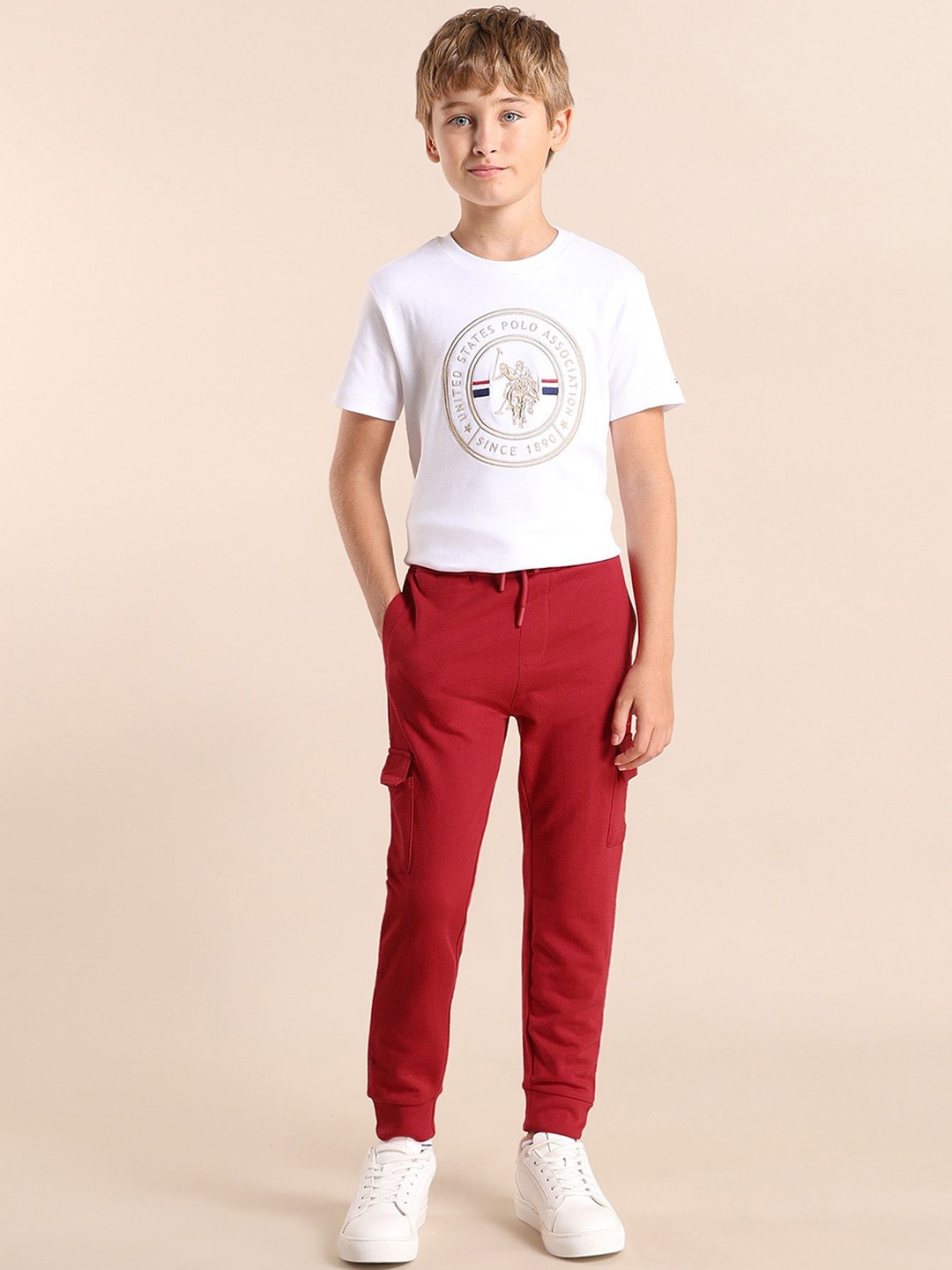 

U.S. Polo Assn. Kids Boys Pure Cotton Jogger Trousers, Red