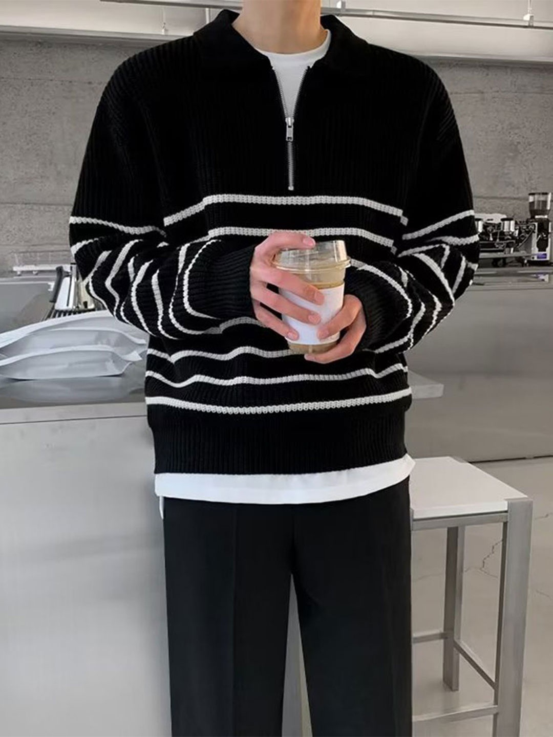 

StyleCast x Revolte Men Striped Pullover, Black