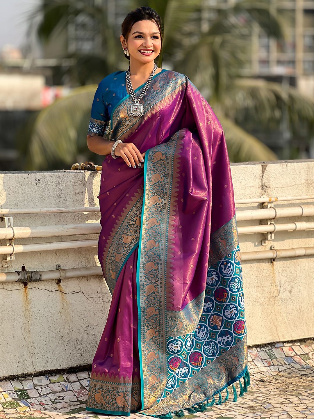 

Panzora Woven Design Zari Tissue Patola Saree, Purple