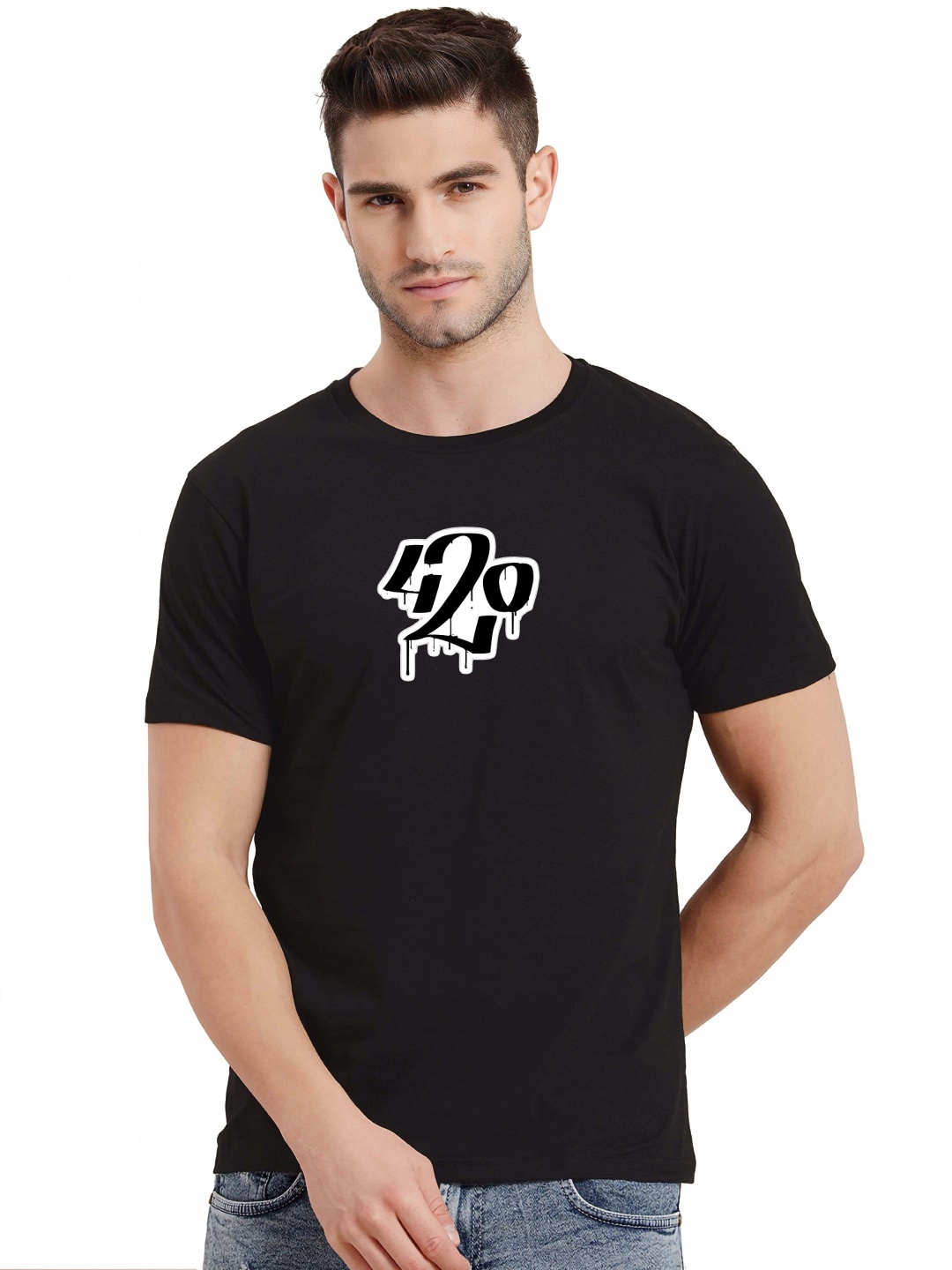 

BOWLIFESTYLE Men Pure Cotton T-shirt, Black