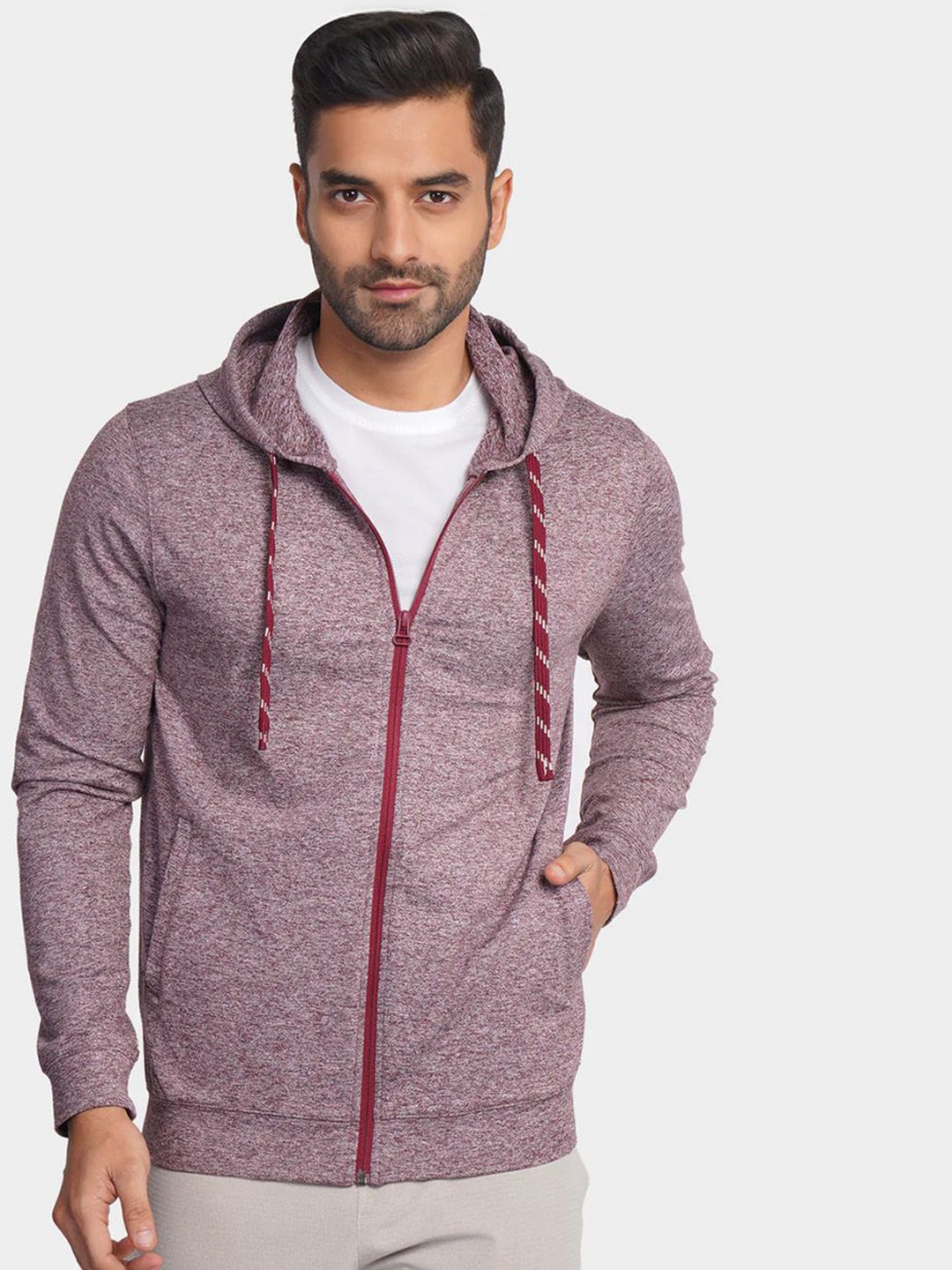

Harfun Men Geometric Polyester Lightweight Crop Tailored Jacket with Patchwork, Red