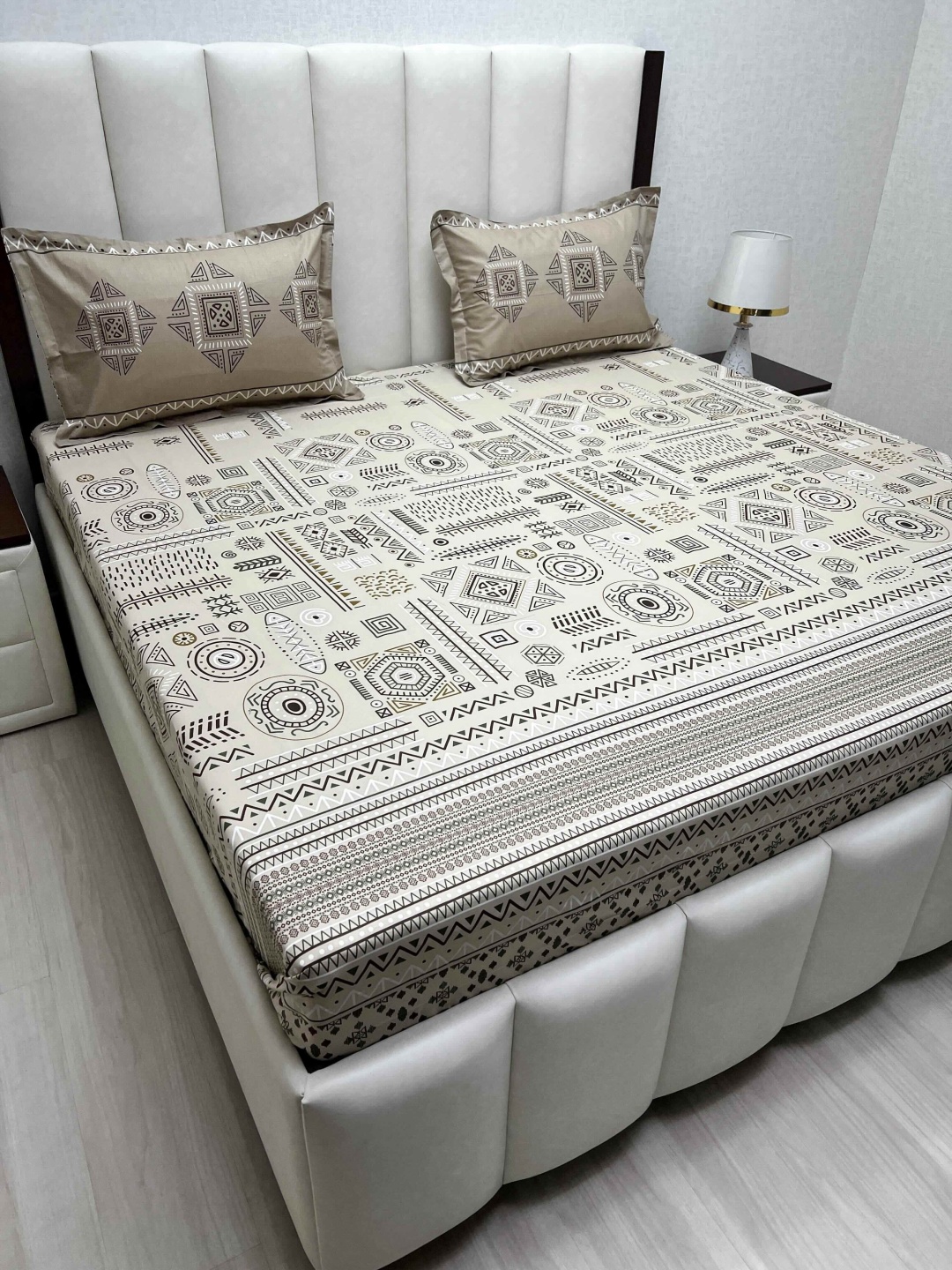 

Pure Decor Cotton King Size Double Bed Bedsheet With 2 Pillow Covers 2.74m X 2.74m, Beige