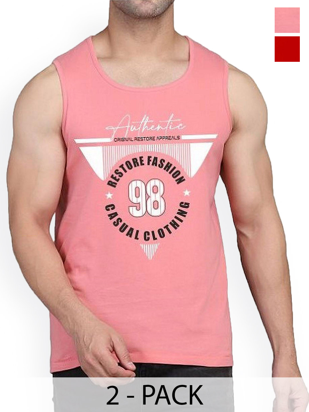

Woostro Pack Of 2 Printed Cotton Gym Vests RS26 CMB (HARD RED) (98 PEACH)