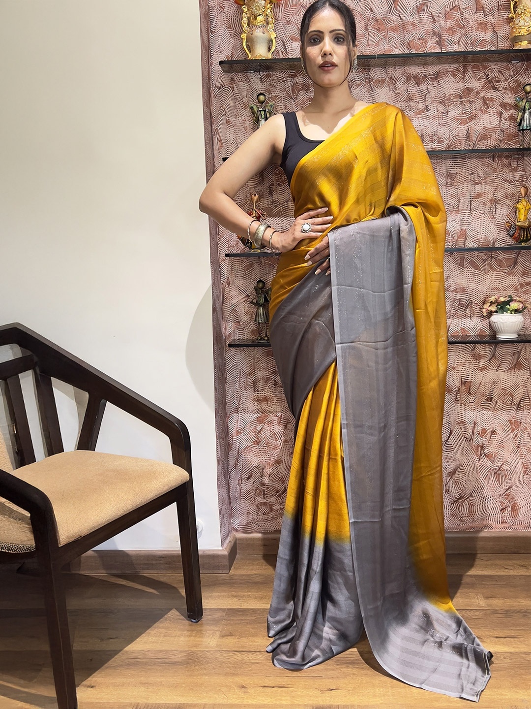 

bansari textiles Dyed Ombre Zari Saree, Mustard