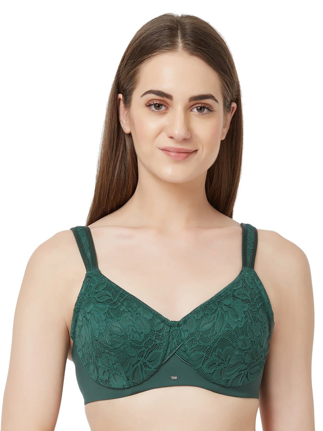 

Soie Full Coverage Non Padded Wired Lace Bra, Green