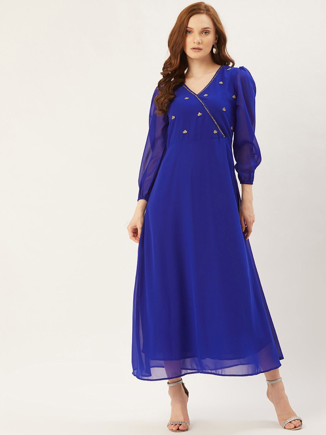 

Moda Rapido Puff Sleeve Georgette Maxi Dress, Blue