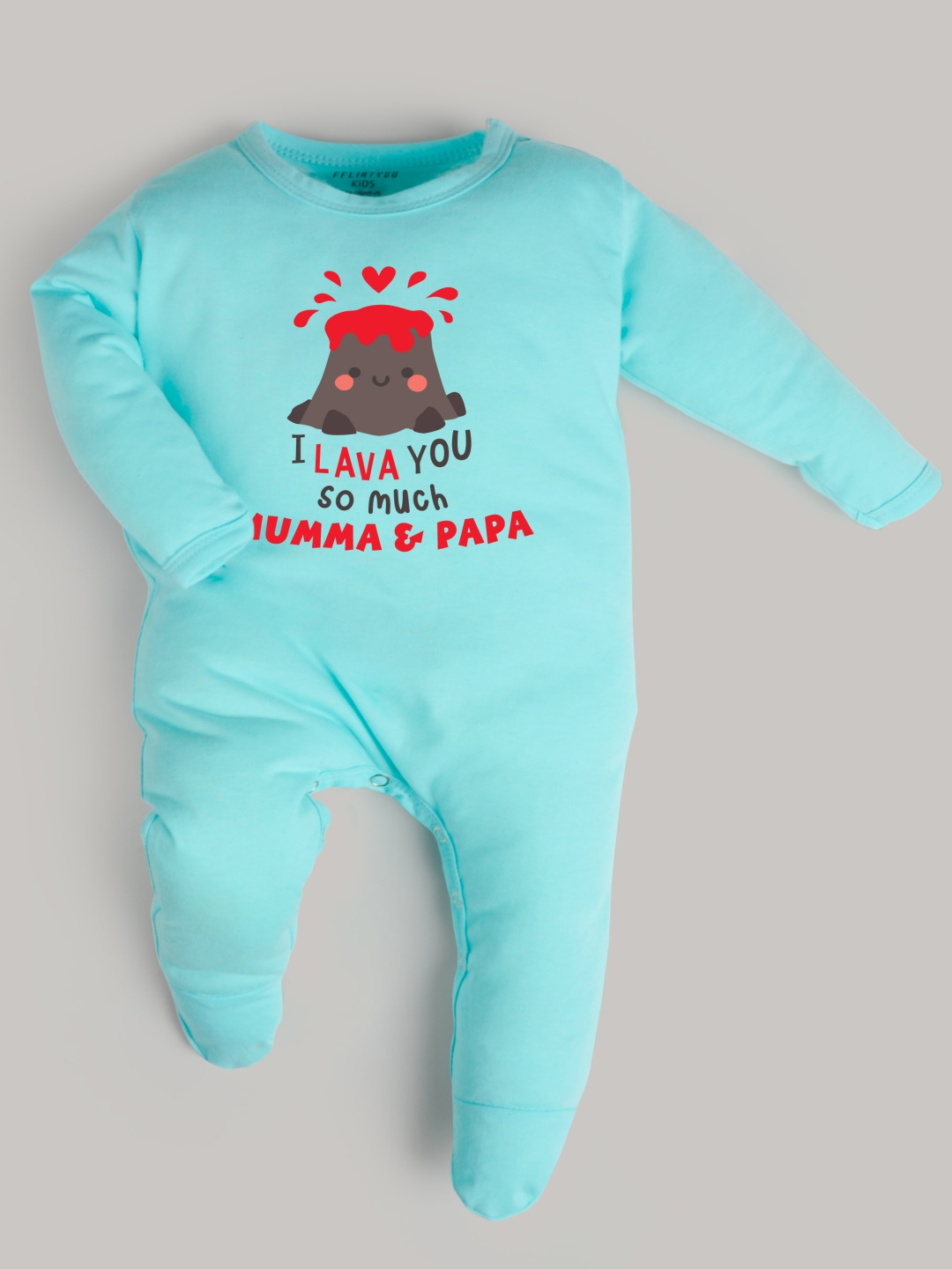 

FFLIRTYGO Infants Valentine Day Printed Cotton Sleepsuit, Turquoise blue