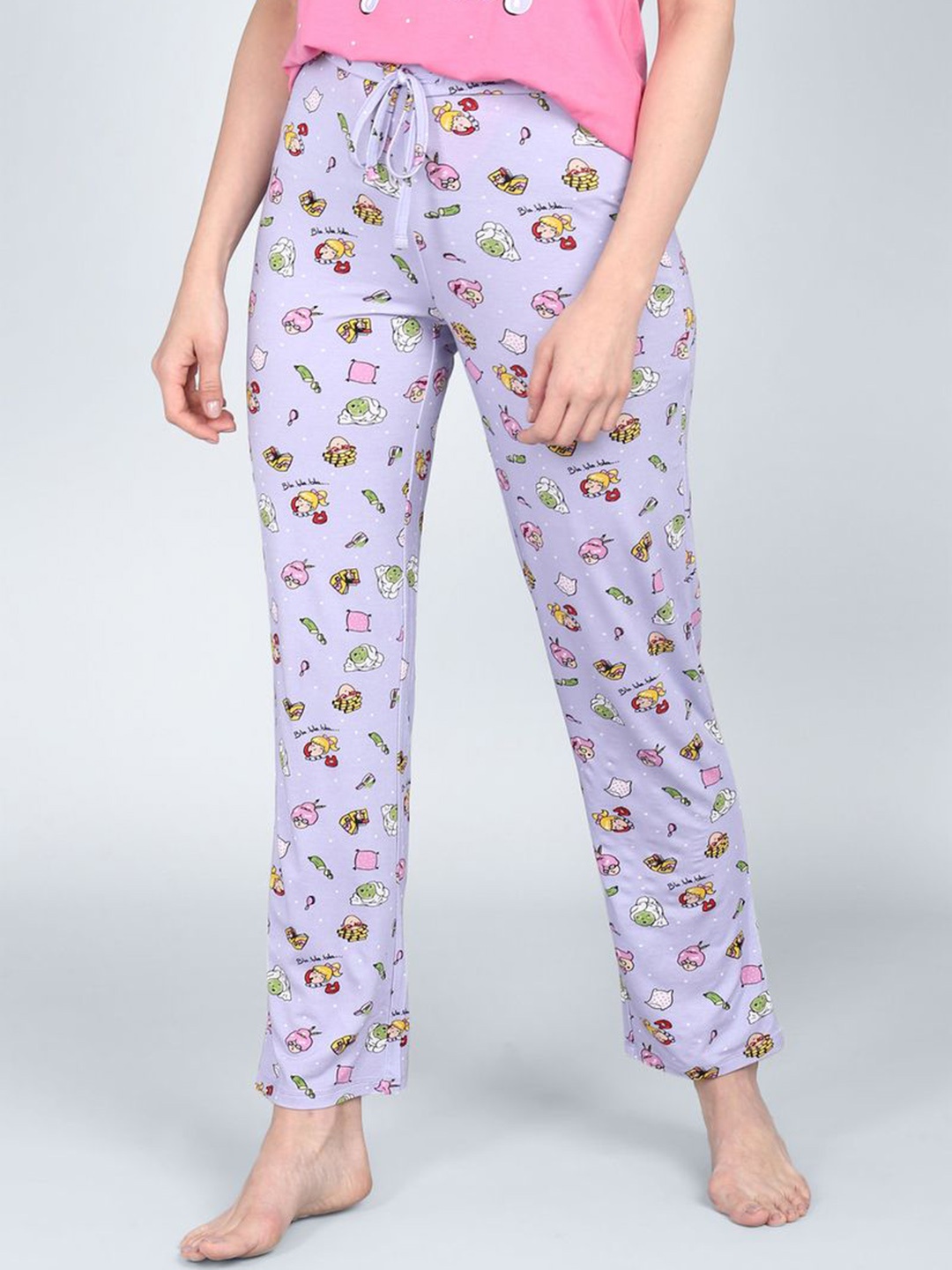 

necesera Women Printed Mid Rise Lounge Pant, Lavender
