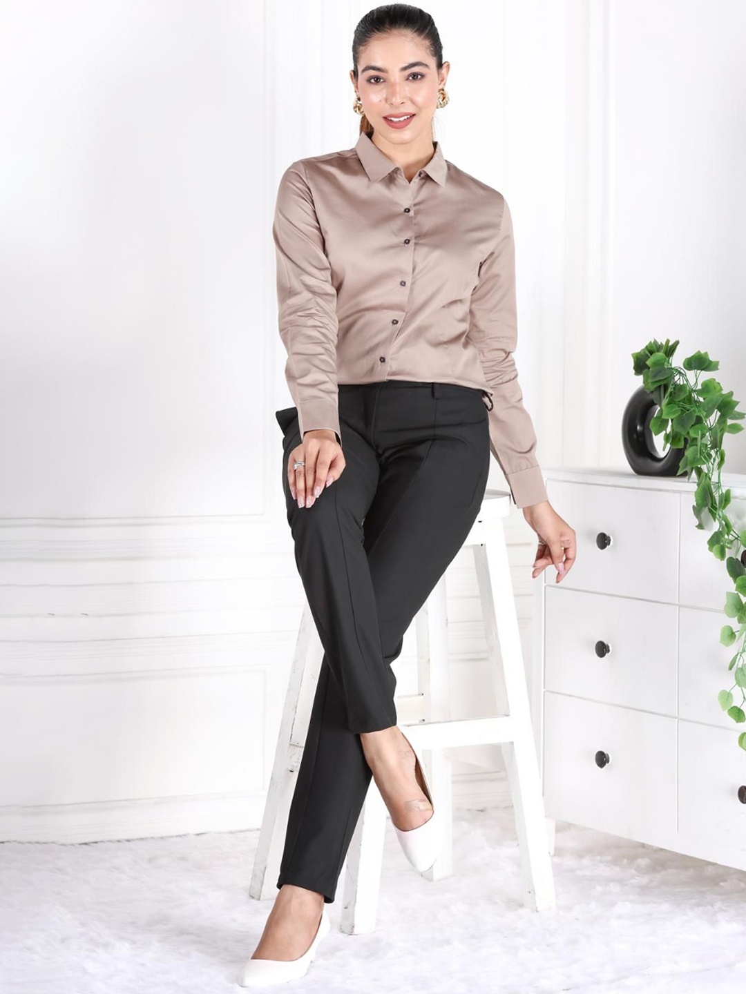 

Mlada Women High Waist Stretchable Formal Trousers, Black
