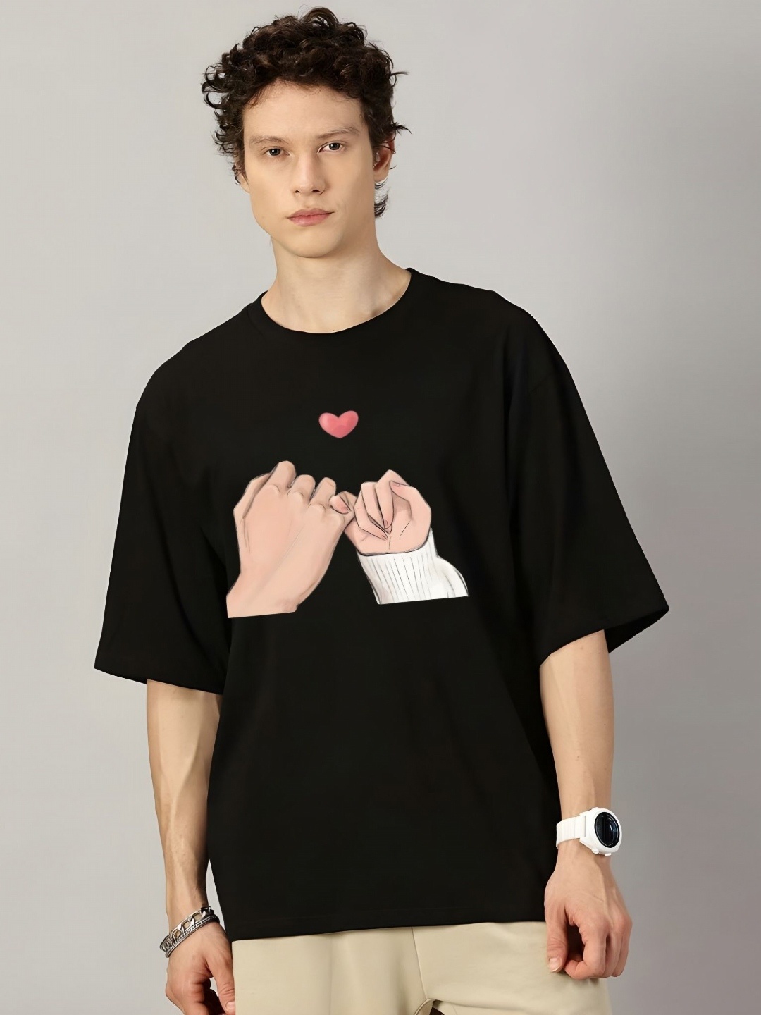 

Krimmple Men Graphic Printed Round Neck Cotton Oversized T-shirt, Black