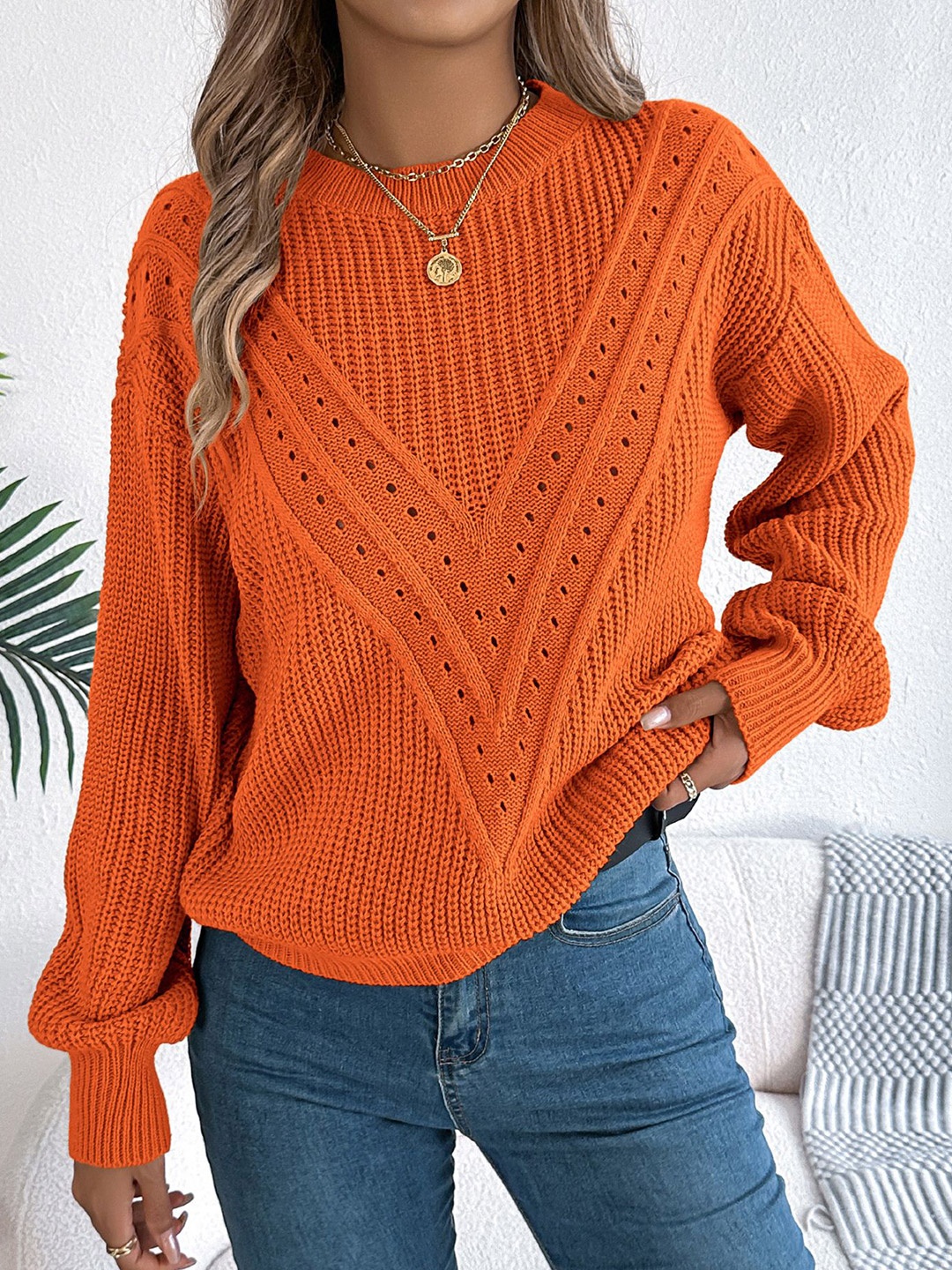 

StyleCast x Revolte Women Cable Knit Pullover Sweater, Orange