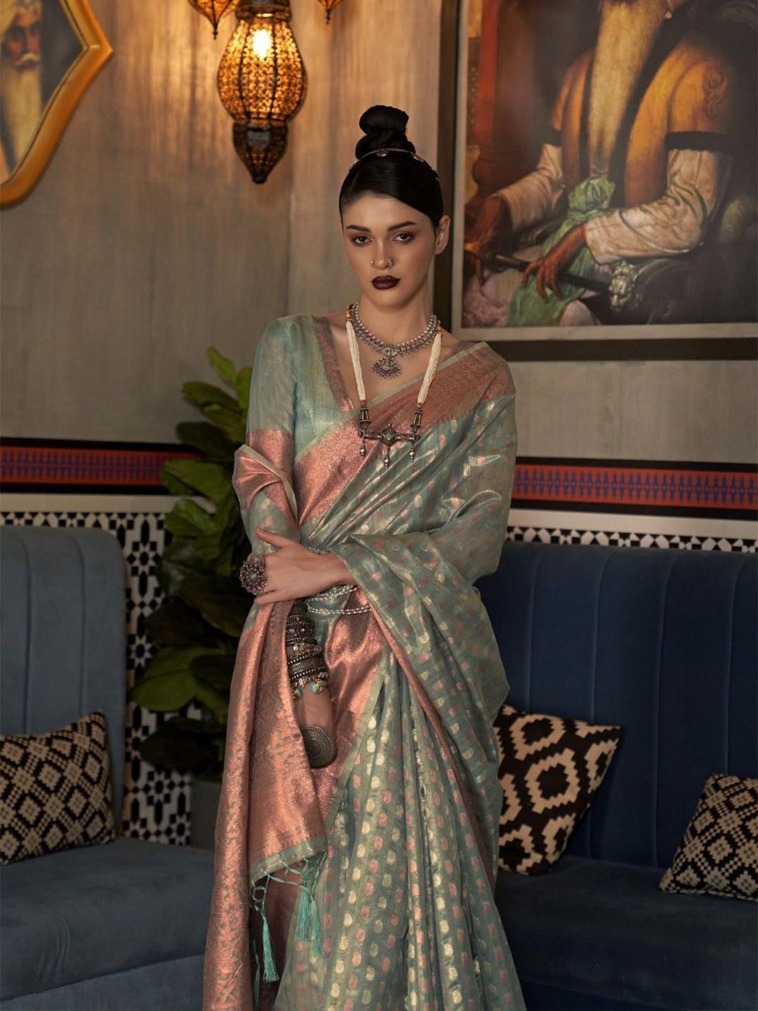 

Anouk Woven Design Zari Banarasi Saree, Grey