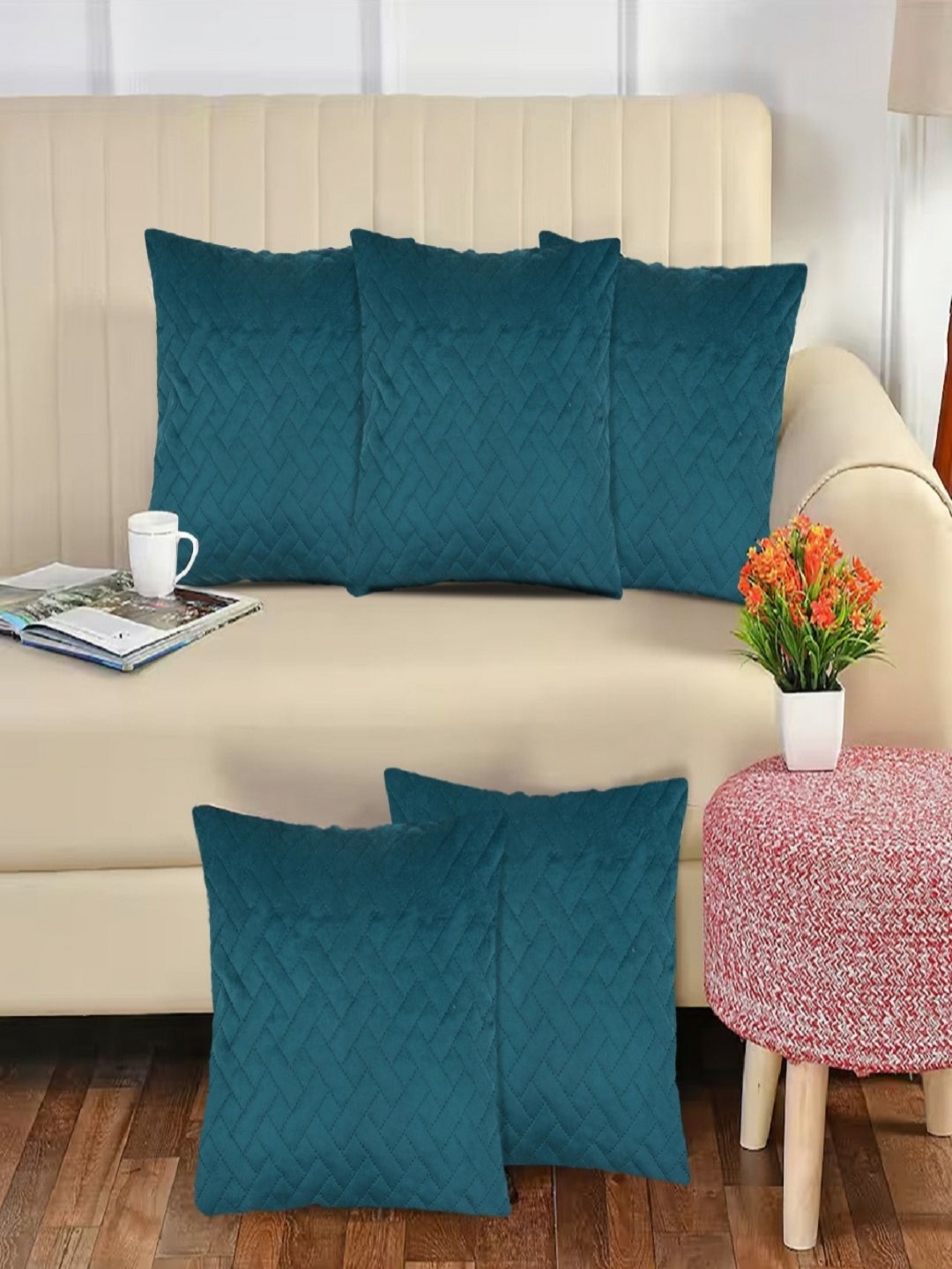 

Myntra Elegant Homes Green 5 Pieces Geometric Printed Square Cushion Covers