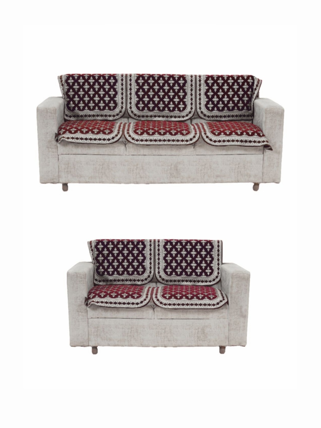 

Fashion Throw Maroon & White 4 Pieces Printed Jacquard 5 Seater Sofa Cover