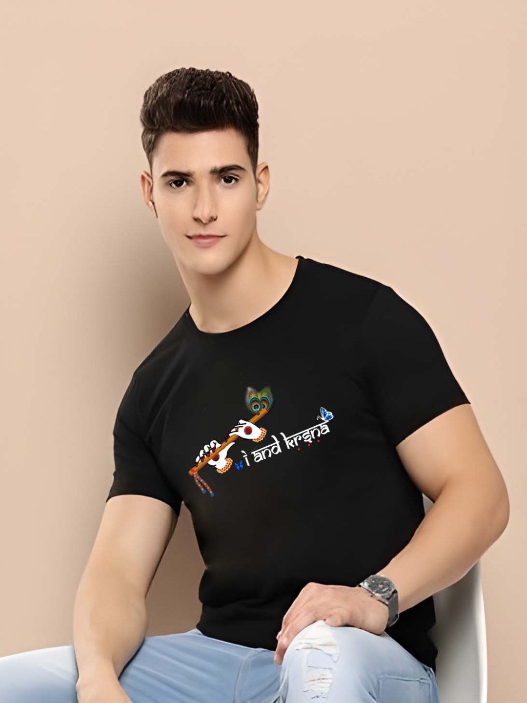 

Krimmple Men Drop-Shoulder Sleeves Pure Cotton T-shirt, Black