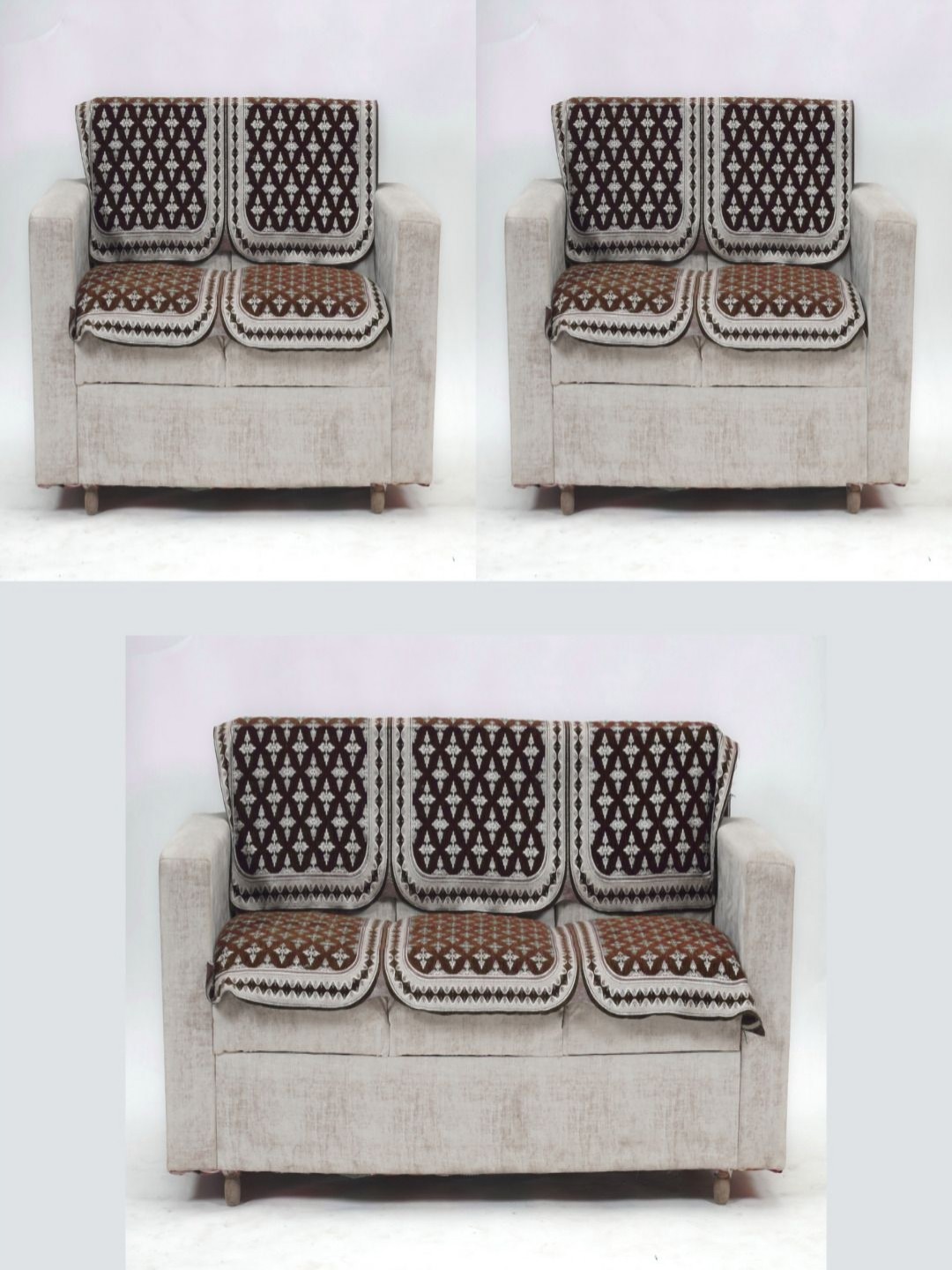 

Fashion Throw Brown & White 6 Pieces Floral Printed 7 Seater Jacquard Sofa Covers