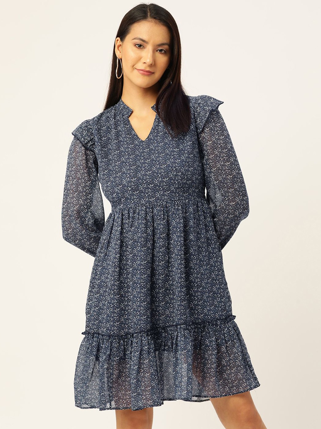 

Moda Rapido Floral Print Georgette A-Line Dress, Blue