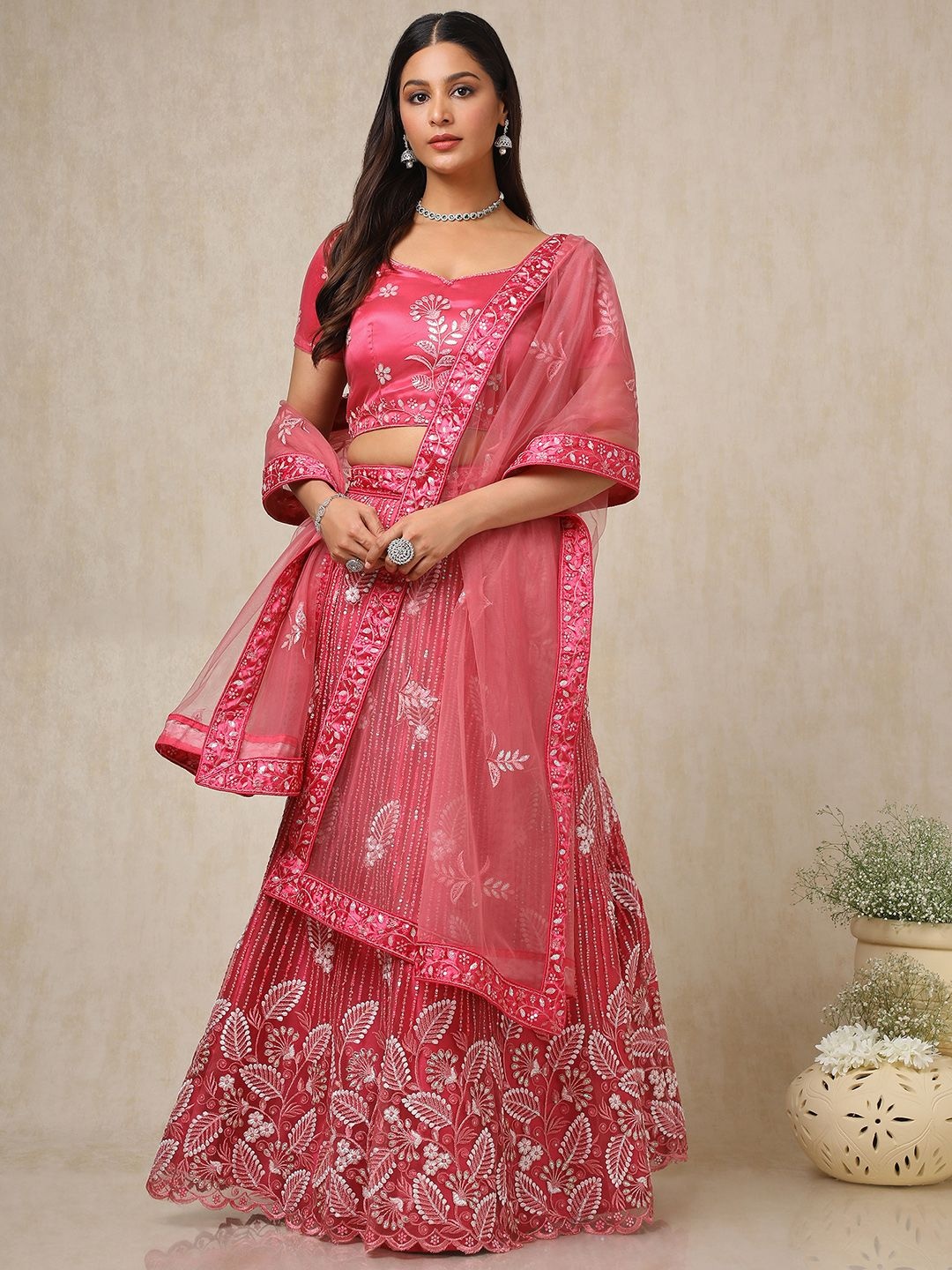 

Soch Embellished Sequinned Unstitched Lehenga & Blouse With Dupatta, Pink