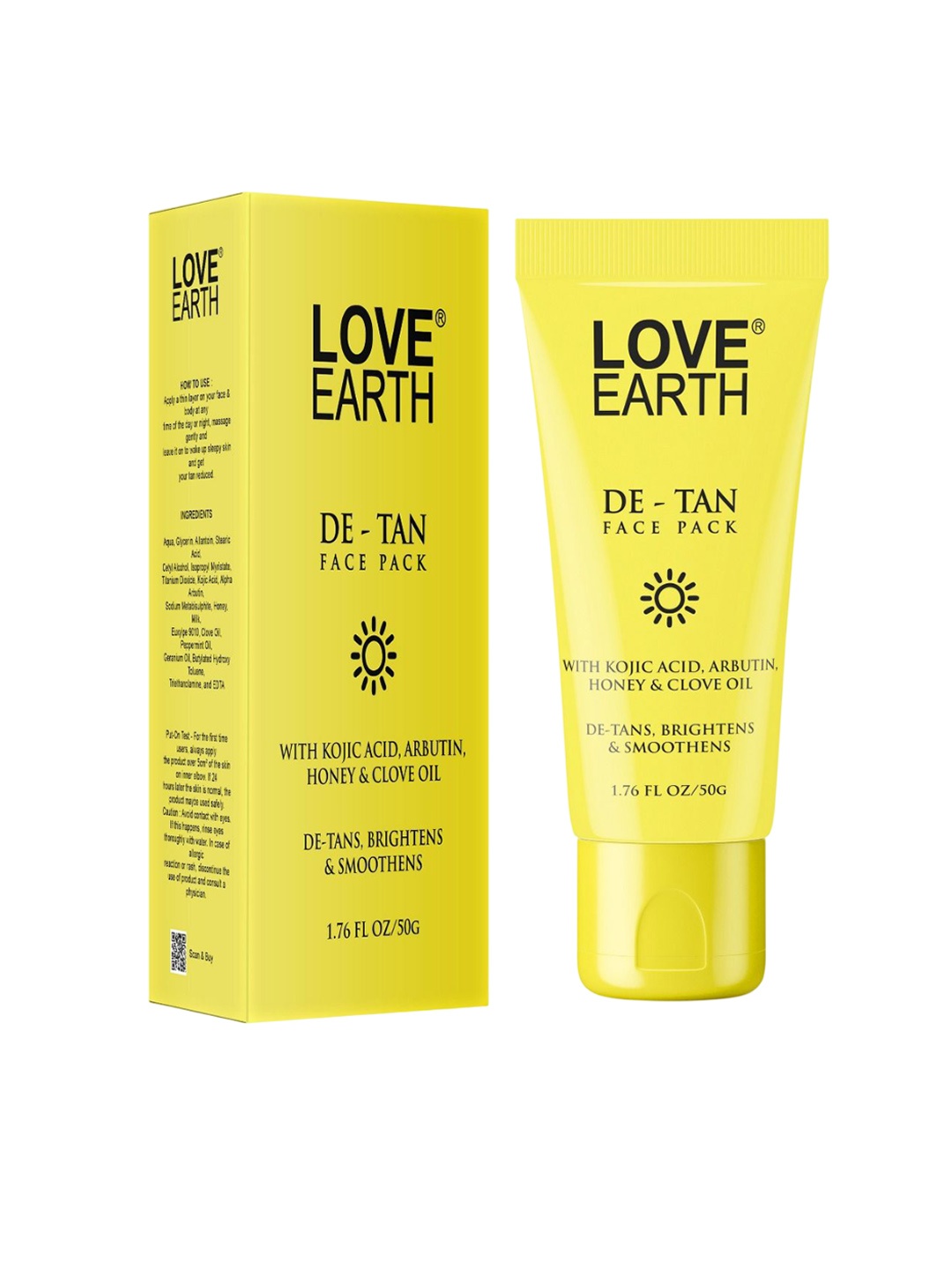 

LOVE EARTH De-Tan Face Pack With Kojic Acid & Arbutin - 50g, Yellow